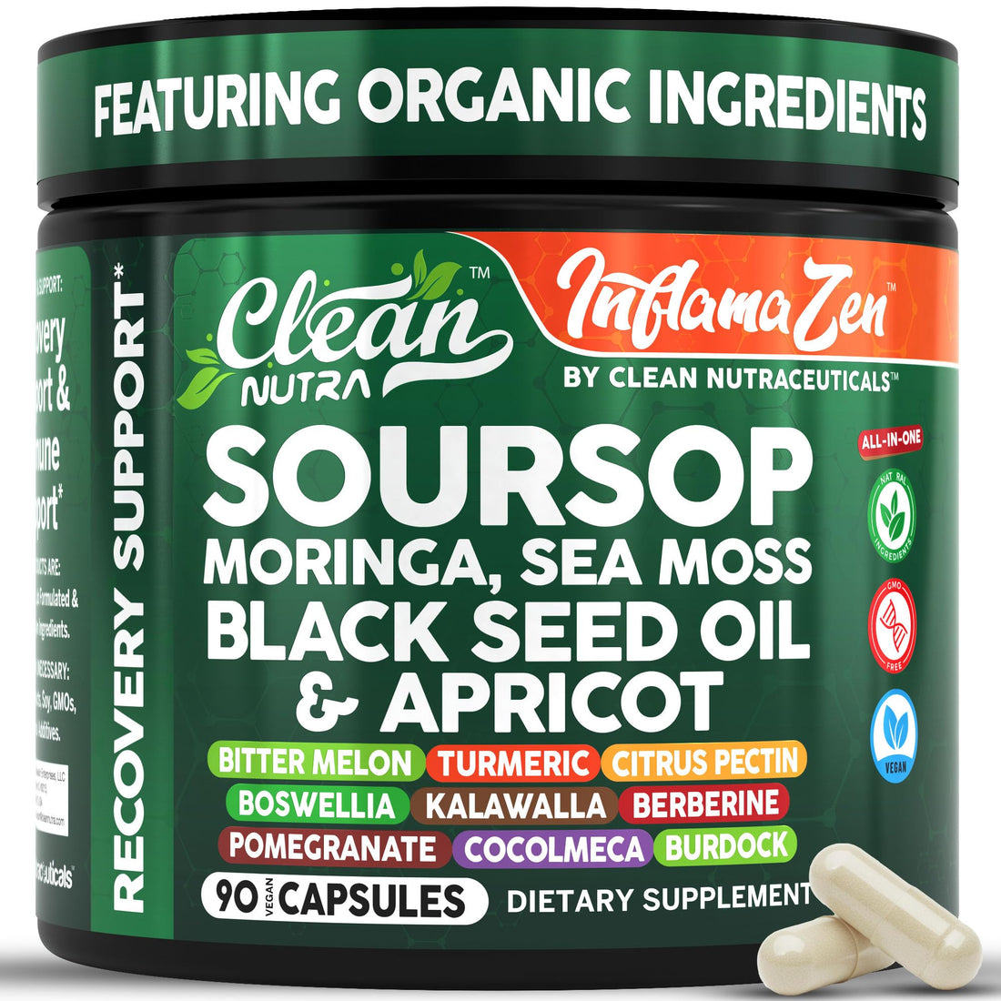 Clean Nutra Soursop Supplement Moringa Sea Moss Black Seed Oil Berberine Turmeric Resveratrol Quercetin Greens Bitters Boswellia Bitter - PrimeBioHealth - canada supplements
