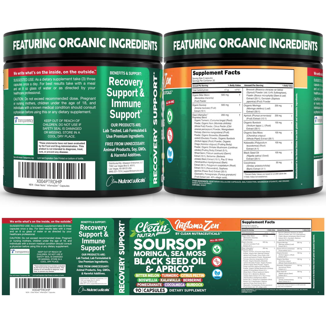 Clean Nutra Soursop Supplement Moringa Sea Moss Black Seed Oil Berberine Turmeric Resveratrol Quercetin Greens Bitters Boswellia Bitter - PrimeBioHealth - canada supplements
