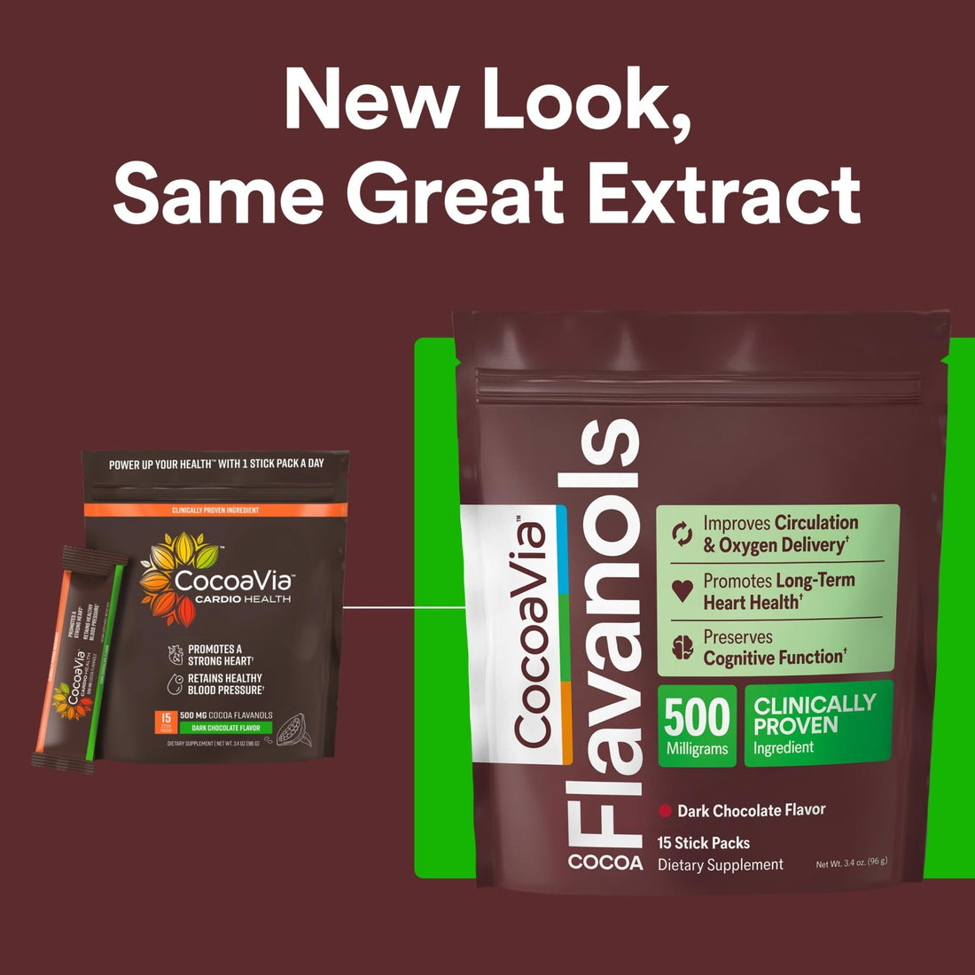 CocoaVia Cocoa Flavanols 500mg, High Flavanol Cocoa Powder, Support Heart and Brain Health, Boosts Nitric Oxide, Circulation, Preworkout, Travel-Friendly, Vegan, Dark Chocolate, 15 Single Serve Sticks - PrimeBioHealth - canada supplements