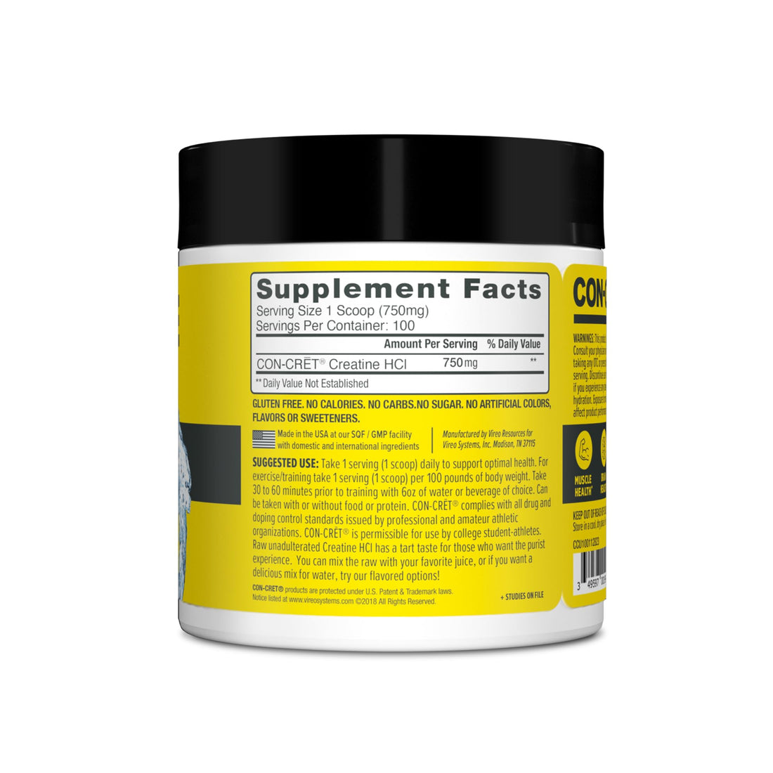 CON-CRET Creatine HCl Powder | Muscle, Cognitive, Cellular Energy Support | No Bloating or Cramps - PrimeBioHealth - canada supplements