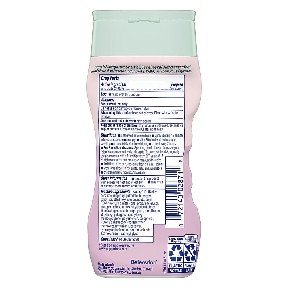 Coppertone Pure and Simple Baby Sunscreen Lotion SPF 50, Zinc Oxide Mineral Sunscreen for Babies, Hypoallergenic and Tear Free, 6 Fl Oz Bottle - PrimeBioHealth - canada supplements
