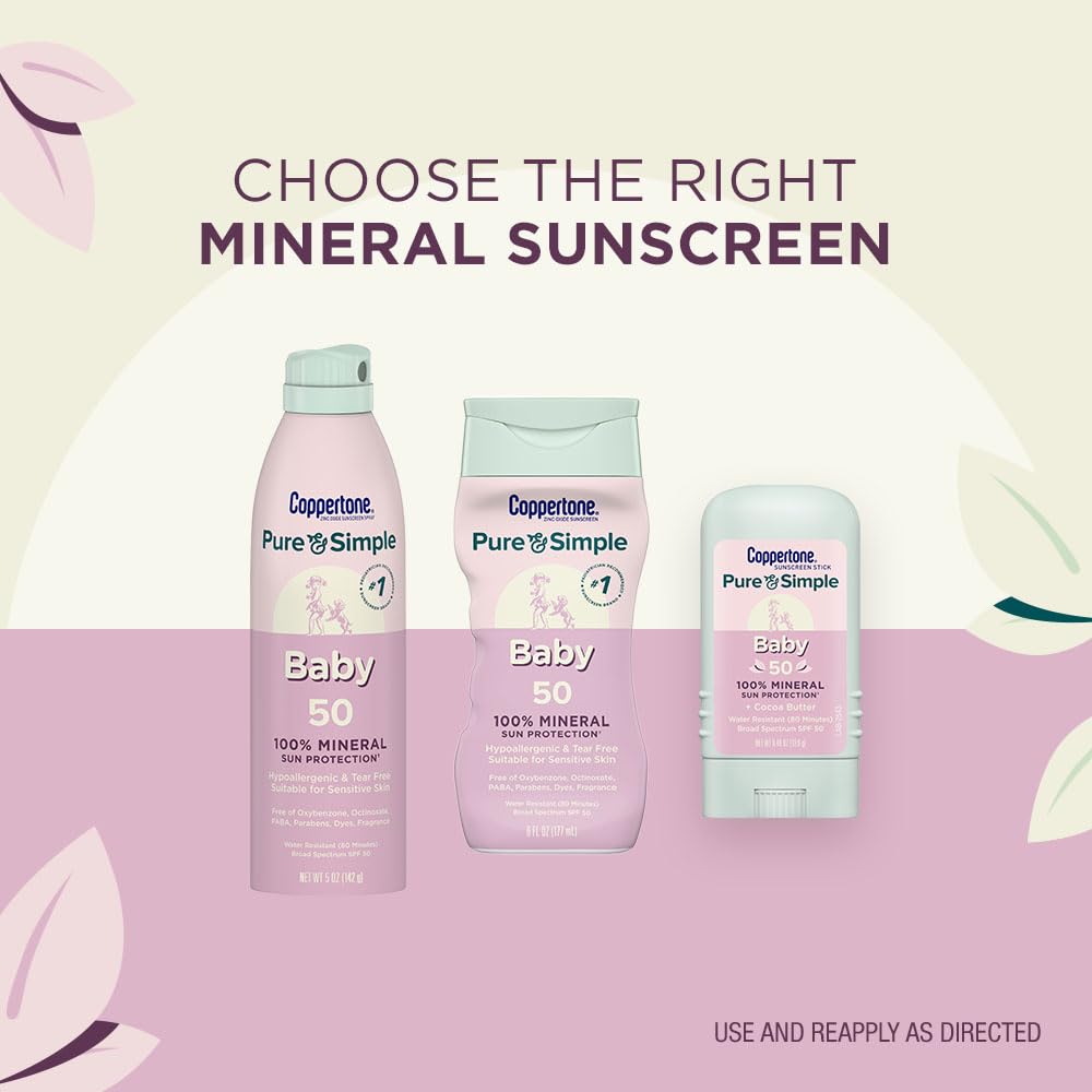 Coppertone Pure and Simple Baby Sunscreen Lotion SPF 50, Zinc Oxide Mineral Sunscreen for Babies, Hypoallergenic and Tear Free, 6 Fl Oz Bottle - PrimeBioHealth - canada supplements