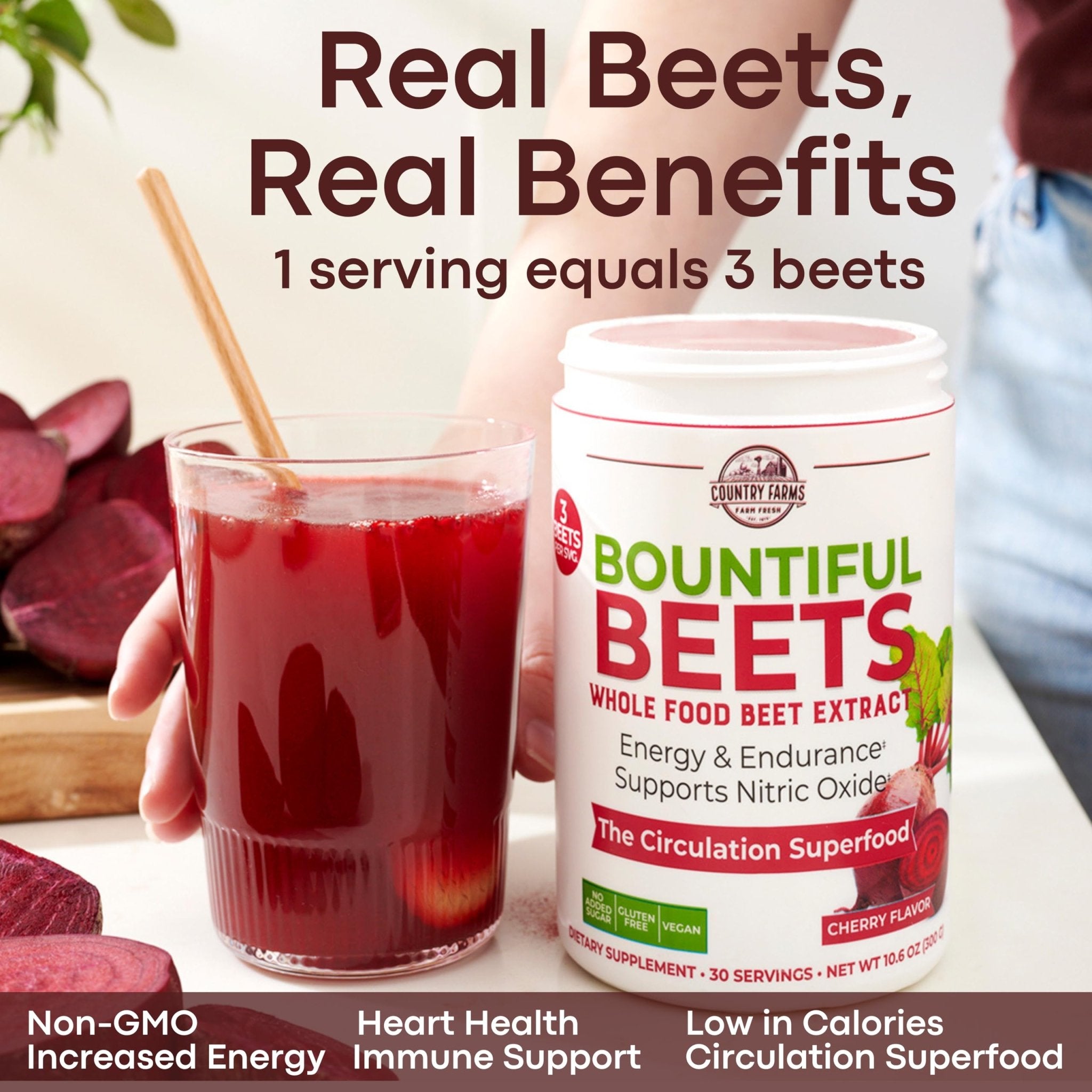 Country Farms Bountiful Beets, Wholefood Beet Extract Superfood, Helps Support Healthy Circulation and Promote Energy - PrimeBioHealth - canada supplements