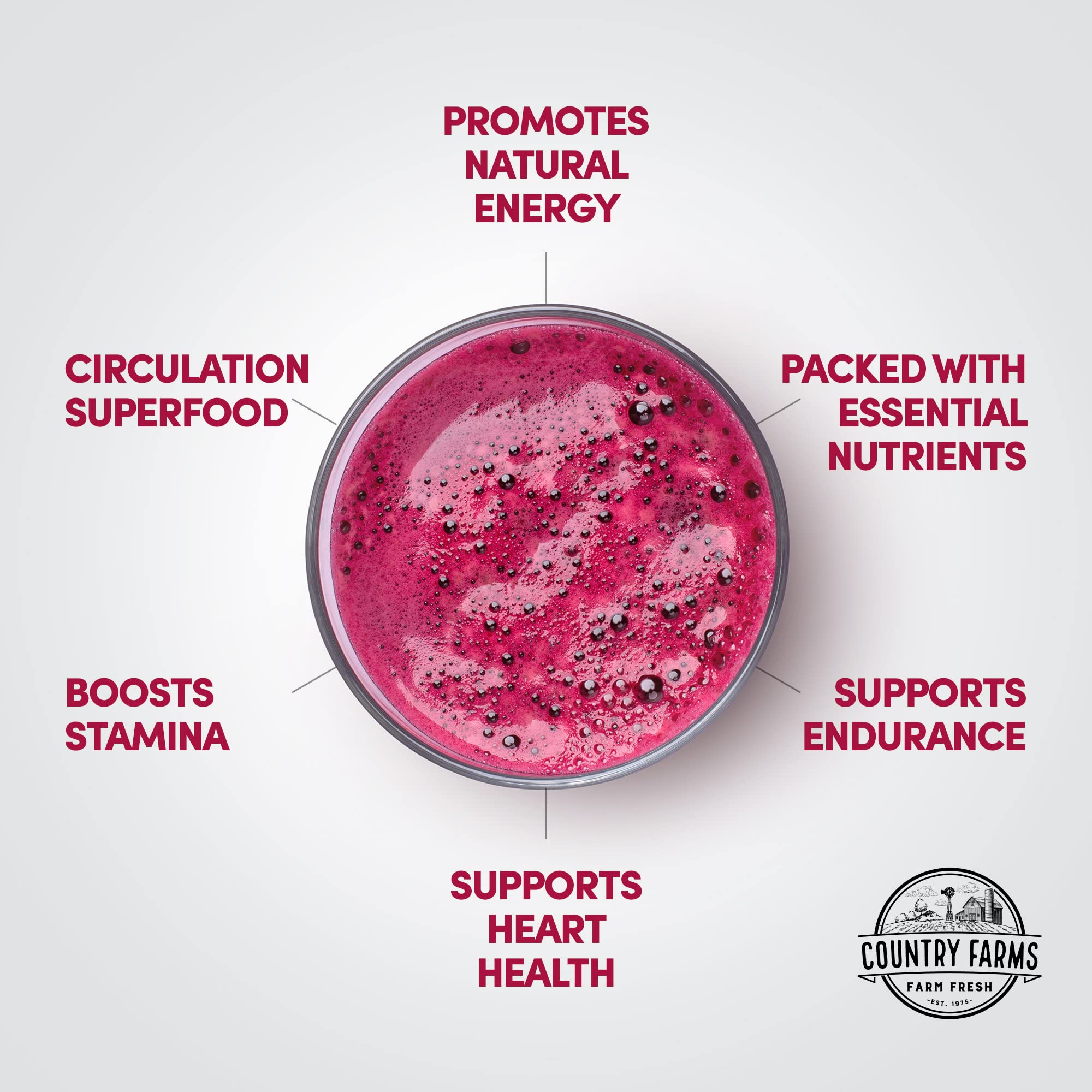 Country Farms Bountiful Beets, Wholefood Beet Extract Superfood, Helps Support Healthy Circulation and Promote Energy - PrimeBioHealth - canada supplements