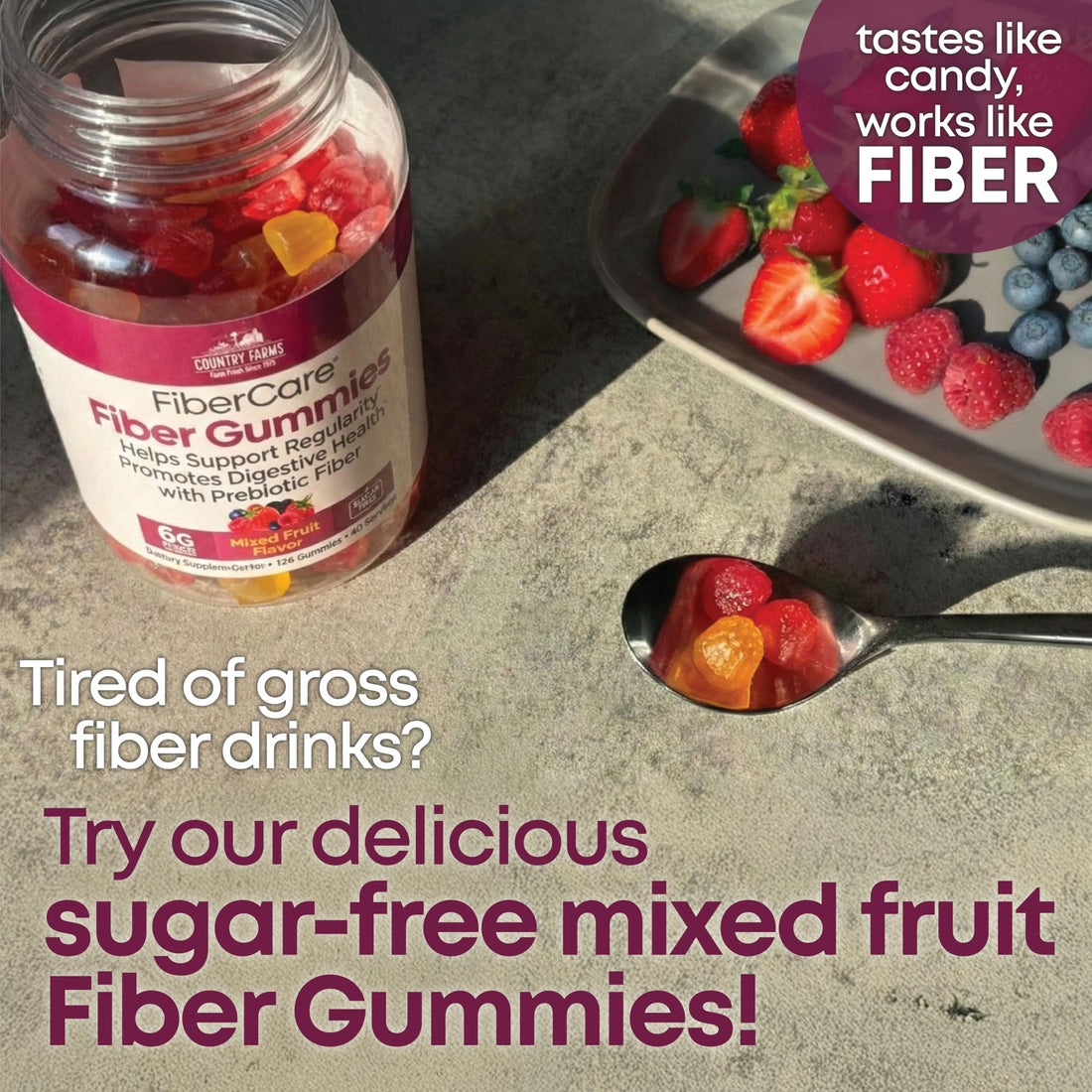 Country Farms Fiber Care Prebiotic Gummies, 6g of Fiber Per Serving, GLP-1 Booster, FOS from Beets, Digestive Health and Bloat, Supports Regularit - PrimeBioHealth - canada supplements