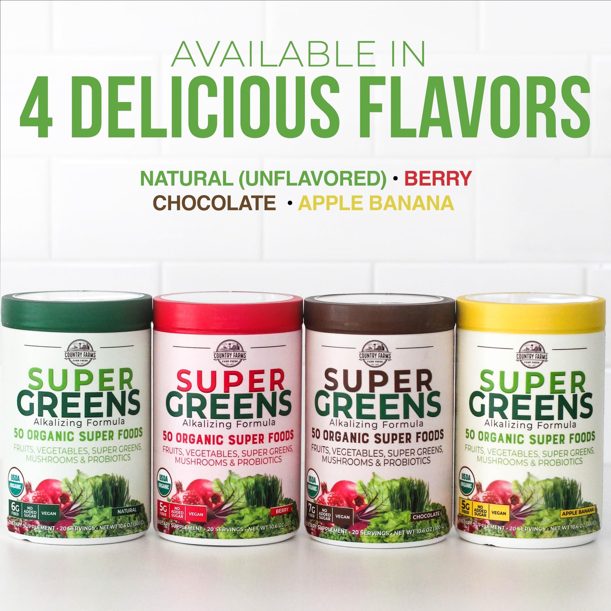 Country Farms Organic Super Greens Natural Flavor, 50 Organic Super Foods, Packed with Fiber, USDA Organic Drink Mix, Fruits, Vegetables, Mushrooms & Probiotics - PrimeBioHealth - canada supplements