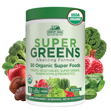 Country Farms Organic Super Greens Natural Flavor, 50 Organic Super Foods, Packed with Fiber, USDA Organic Drink Mix, Fruits, Vegetables, Mushrooms & Probiotics - PrimeBioHealth - canada supplements