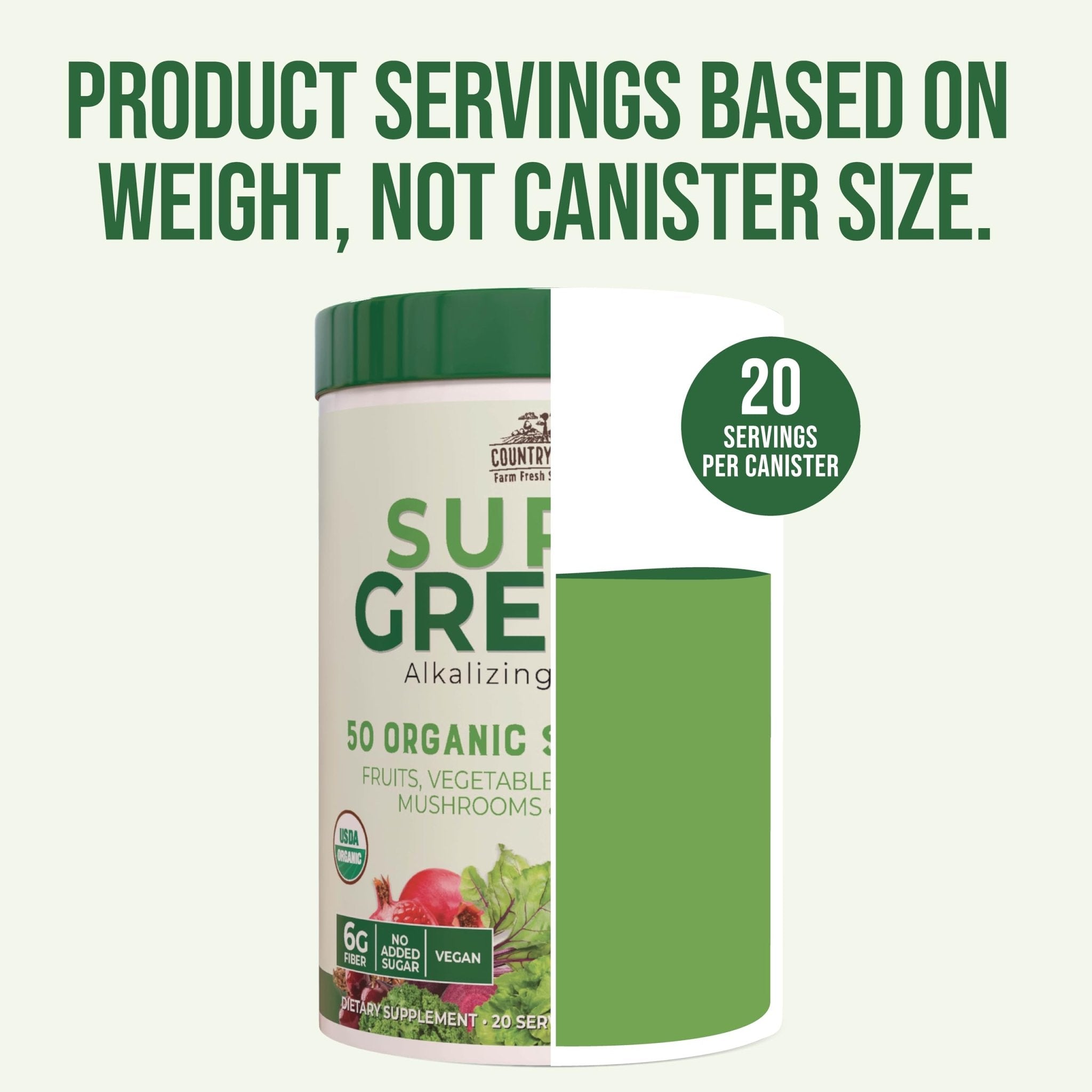 Country Farms Organic Super Greens Natural Flavor, 50 Organic Super Foods, Packed with Fiber, USDA Organic Drink Mix, Fruits, Vegetables, Mushrooms & Probiotics - PrimeBioHealth - canada supplements