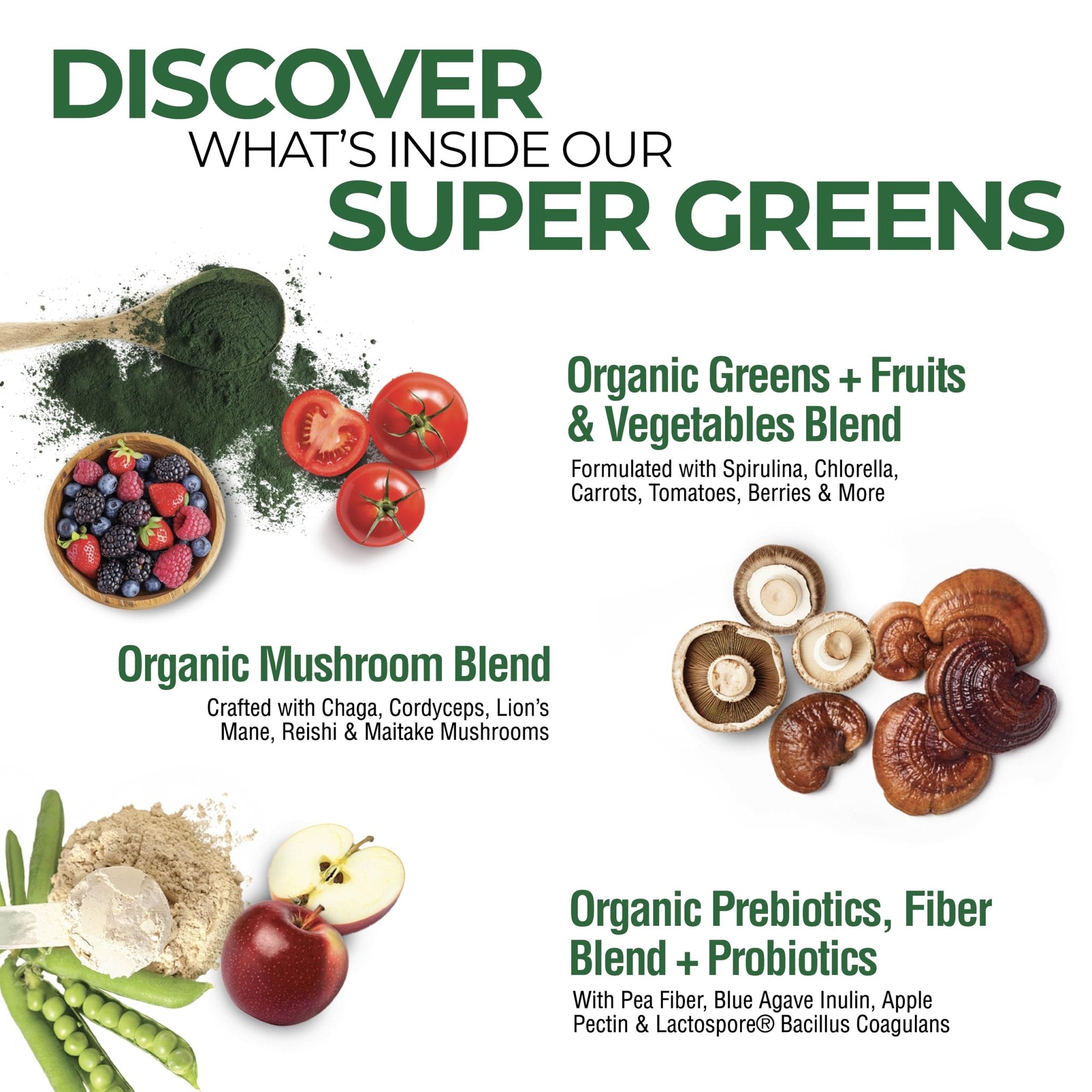 Country Farms Organic Super Greens Natural Flavor, 50 Organic Super Foods, Packed with Fiber, USDA Organic Drink Mix, Fruits, Vegetables, Mushrooms & Probiotics - PrimeBioHealth - canada supplements