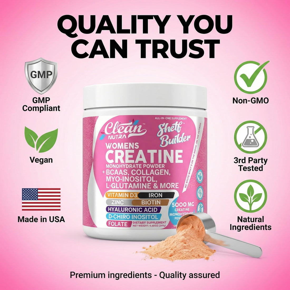 Creatine for Women | Creatine Monohydrate + Powder Myo-Inositol Collagen Biotin Hyaluronic Acid Folate L Glutamine Vitamin D3 Iron Zinc - PrimeBioHealth - canada supplements
