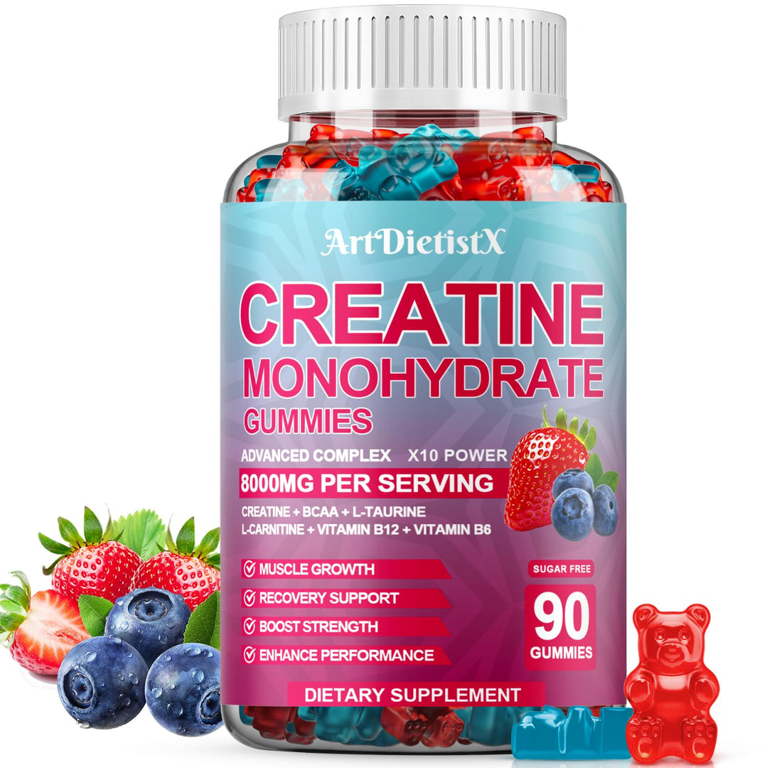 Creatine Monohydrate 8000mg Gummies with BCAA, L-Carnitine, Taurine & Vitamin B12 - Pre Workout Supplement for Muscle Growth, Strength & Energy, Multi-Flavor Chewable Gummies, - PrimeBioHealth - canada supplements