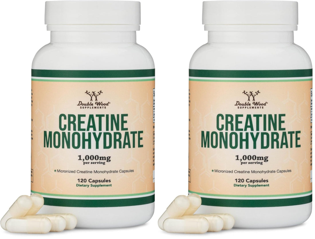 Creatine Monohydrate Capsules - 1g per Serving, 120 Count - No Fillers, Vegan Safe, Non-GMO, Gluten Free by Double Wood (Pack of 2) - PrimeBioHealth - canada supplements