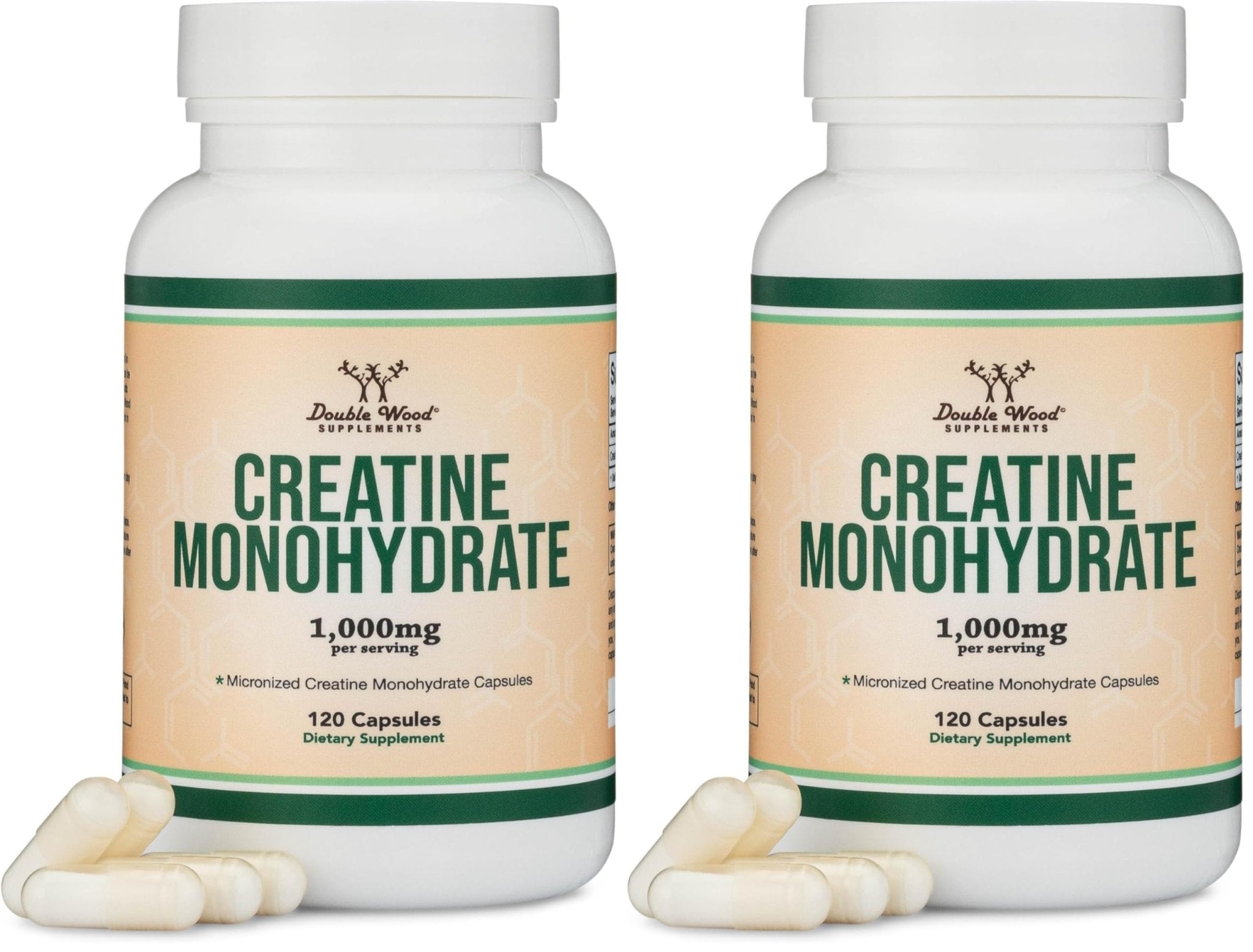 Creatine Monohydrate Capsules - 1g per Serving, 120 Count - No Fillers, Vegan Safe, Non-GMO, Gluten Free by Double Wood (Pack of 2) - PrimeBioHealth - canada supplements