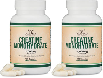 Creatine Monohydrate Capsules - 1g per Serving, 120 Count - No Fillers, Vegan Safe, Non-GMO, Gluten Free by Double Wood (Pack of 2) - PrimeBioHealth - canada supplements