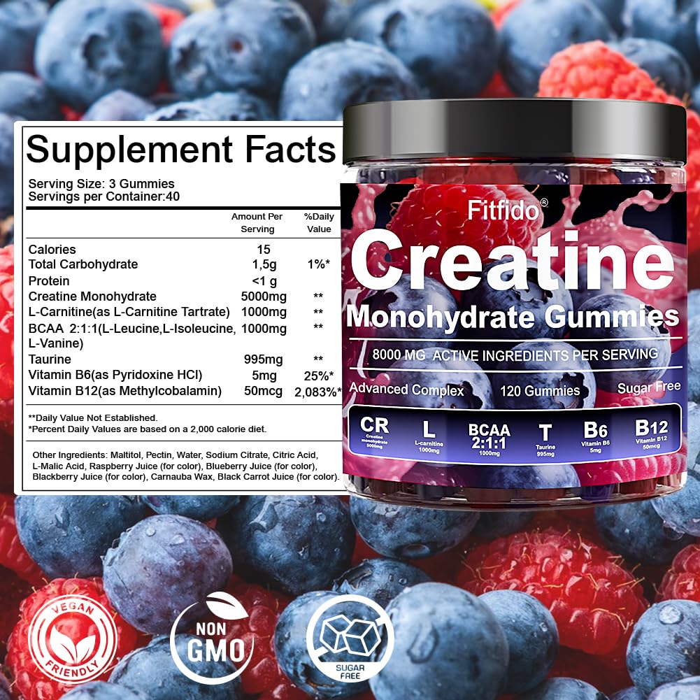 Creatine Monohydrate Gummies Complex 8000mg for Men and Women, Containing L-carnitine & Taurine, Build Muscle, Boost Energy, Faster Recovery, Sugar Free & Vegan - PrimeBioHealth - canada supplements
