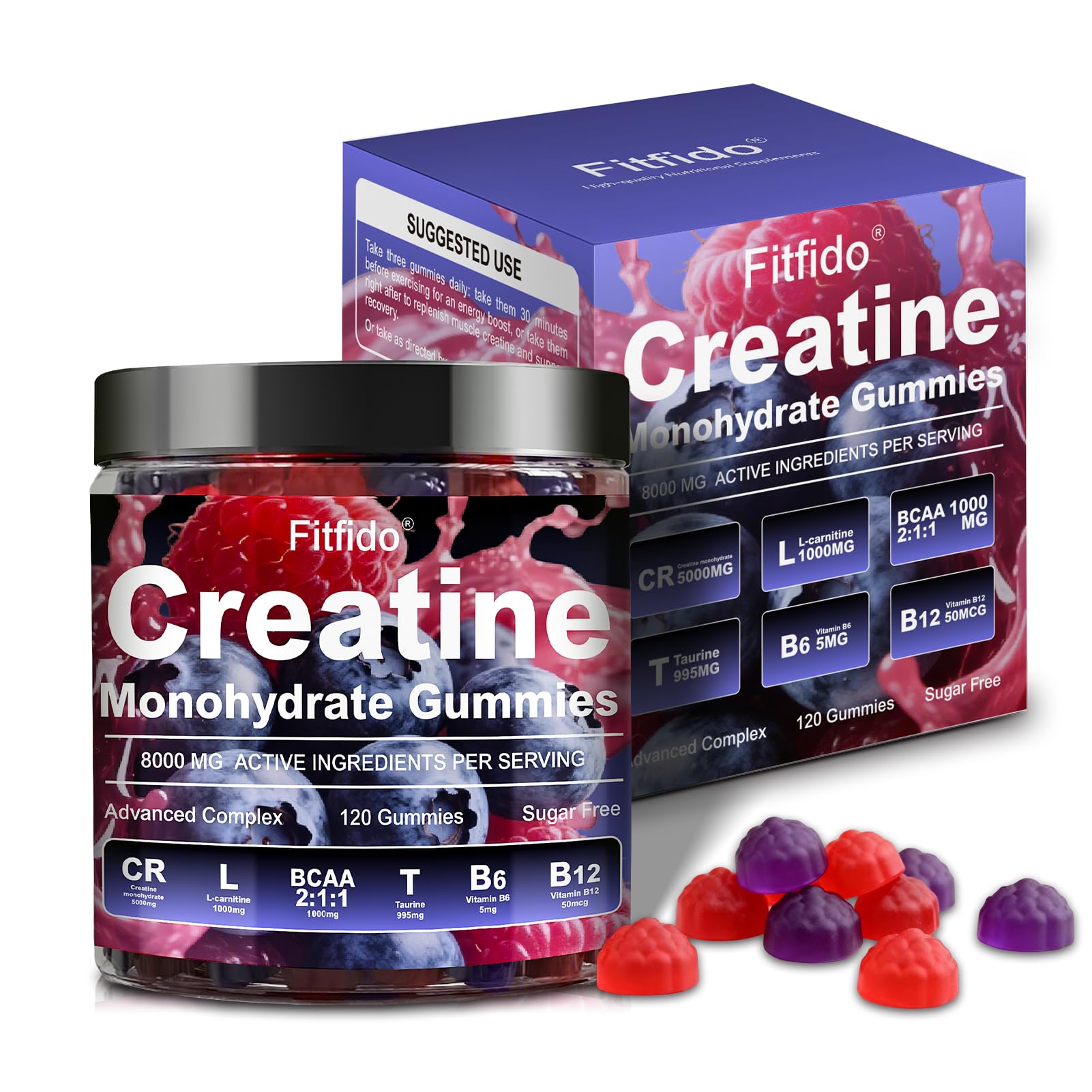 Creatine Monohydrate Gummies Complex 8000mg for Men and Women, Containing L-carnitine & Taurine, Build Muscle, Boost Energy, Faster Recovery, Sugar Free & Vegan - PrimeBioHealth - canada supplements