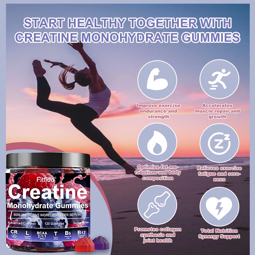 Creatine Monohydrate Gummies Complex 8000mg for Men and Women, Containing L-carnitine & Taurine, Build Muscle, Boost Energy, Faster Recovery, Sugar Free & Vegan - PrimeBioHealth - canada supplements