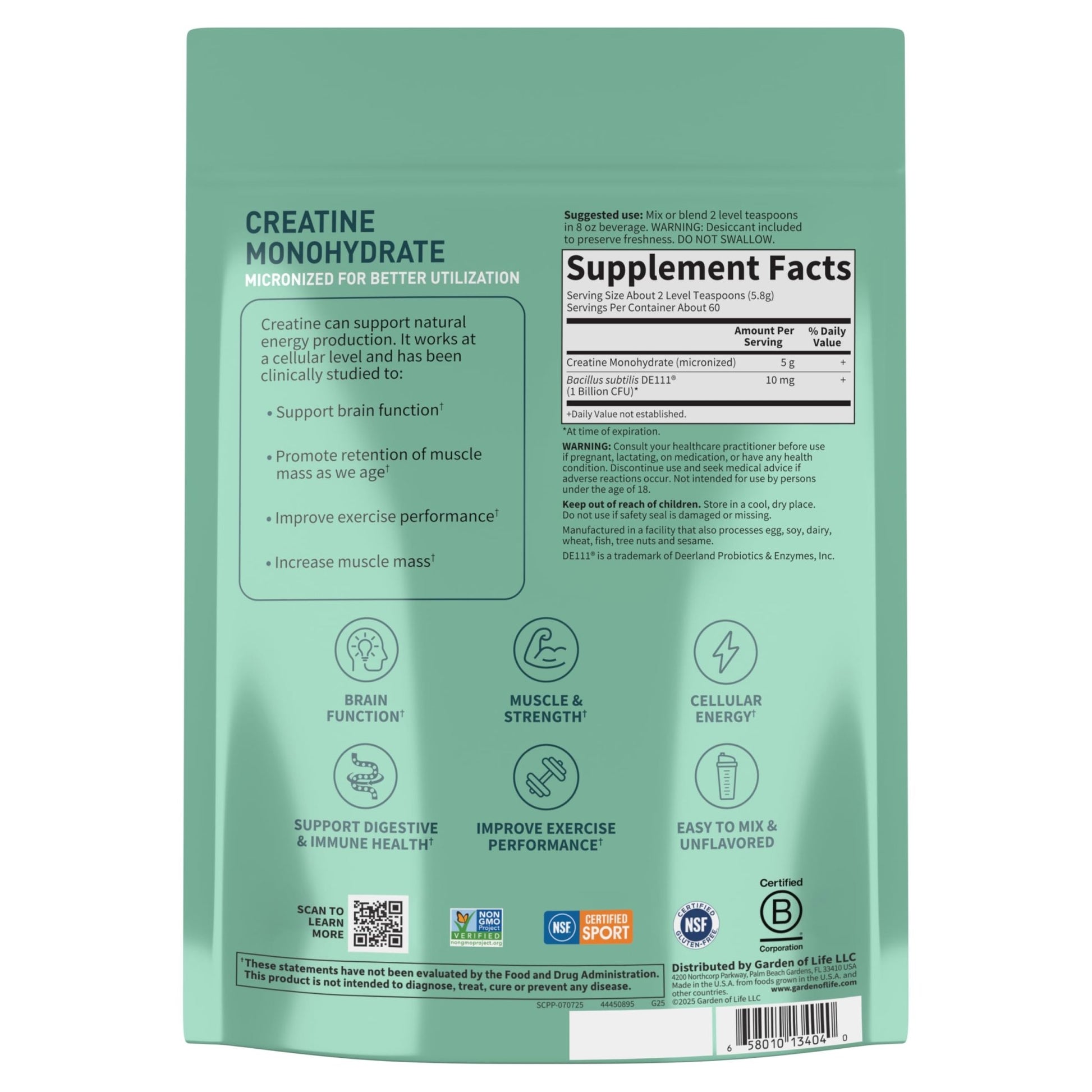 Creatine Monohydrate Powder for Women and Men by Garden of Life, Micronized Pre Workout with Probiotics for Muscle, Strength, Performance, Sport Amino Energy, - PrimeBioHealth - canada supplements