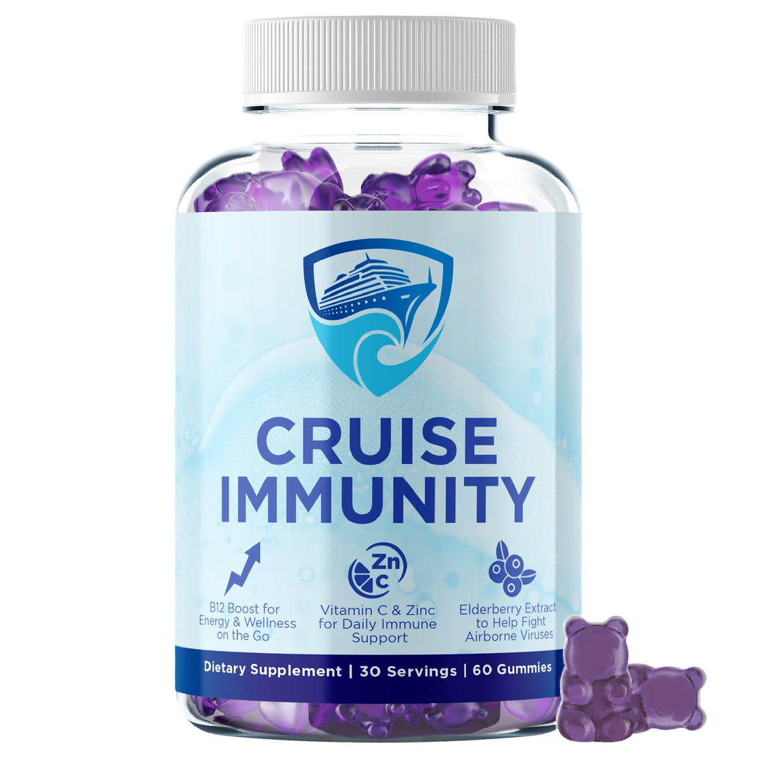 CRUISE IMMUNITY Immune Support Gummies for Cruisers with Vitamin C, B12, Zinc, Elderberry Extract, 60 Gummies, 30 Servings - PrimeBioHealth - canada supplements