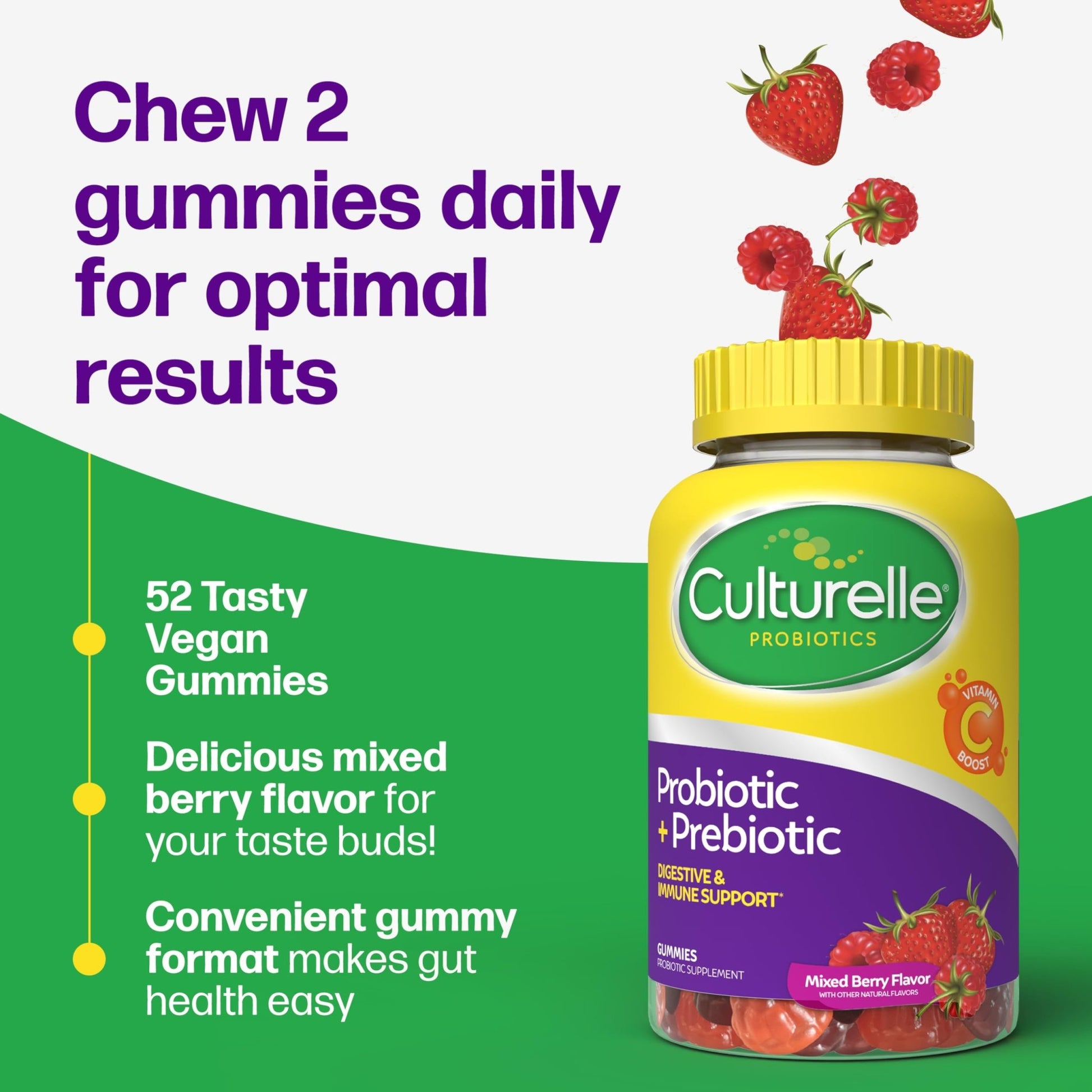 Culturelle Daily Probiotic Gummies for Women & Men, Berry Flavor, 52 Count, Naturally-Sourced Daily Probiotic - PrimeBioHealth - canada supplements