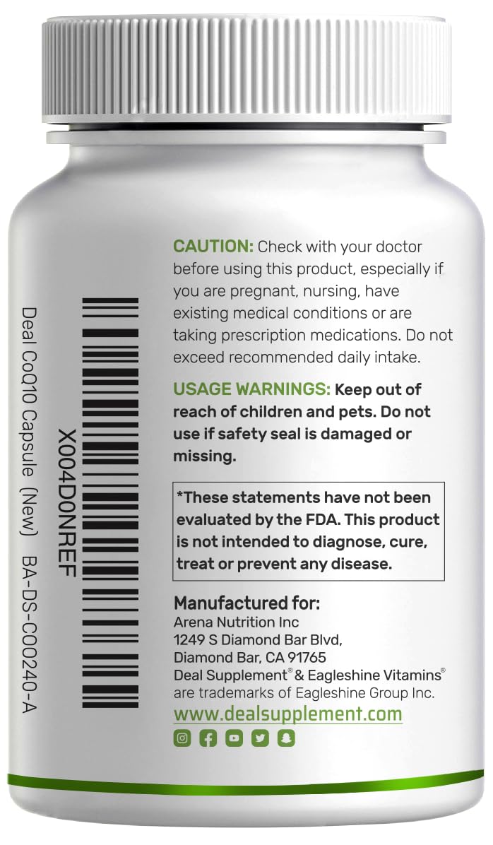 DEAL SUPPLEMENT CoQ10 100mg with Omega 3 100mg, 240 Capsules | Bioavailable Coenzyme Q10 Formula | Non-GMO - PrimeBioHealth - canada supplements