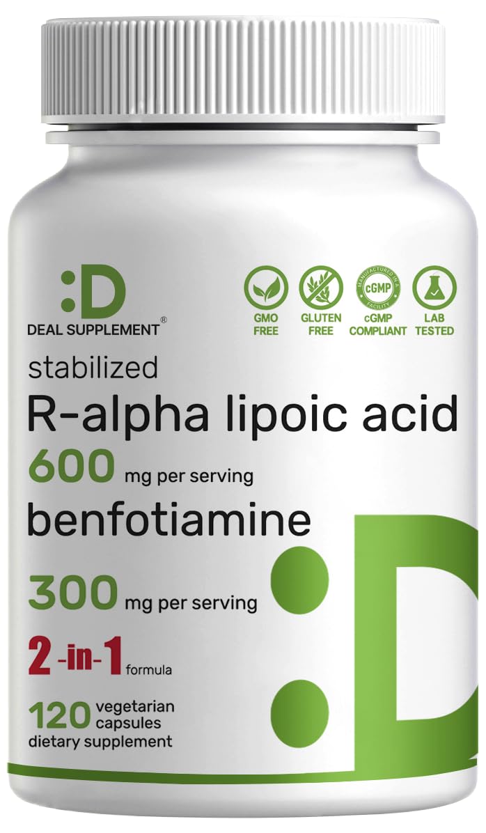 DEAL SUPPLEMENT R Alpha Lipoic Acid 600mg with Benfotiamine 300mg Per Serving, 120 Veggie Capsules – 200mg R-ALA Per Capsule – Antioxidant Supplement - PrimeBioHealth - canada supplements