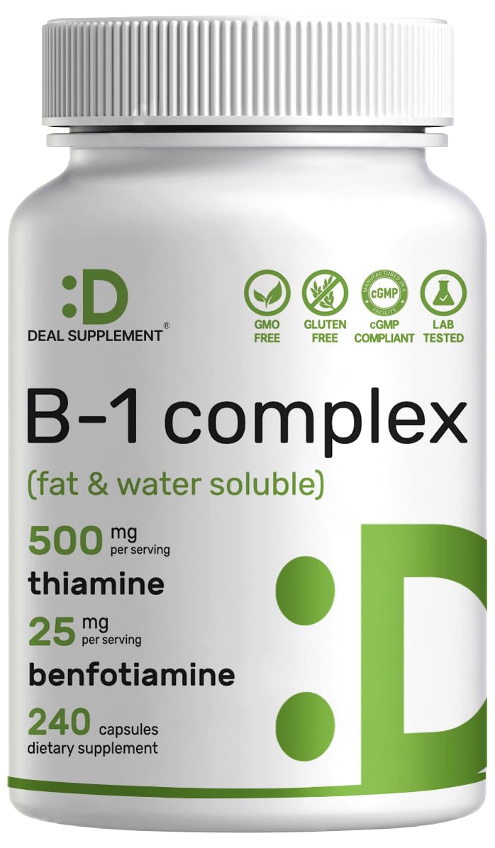 DEAL SUPPLEMENT Vitamin B1 500mg with Benfotiamine, 240 Capsules – 2 in 1 Enhanced Formula – Fat & Water Soluble Thiamine B1 Supplement - PrimeBioHealth - canada supplements
