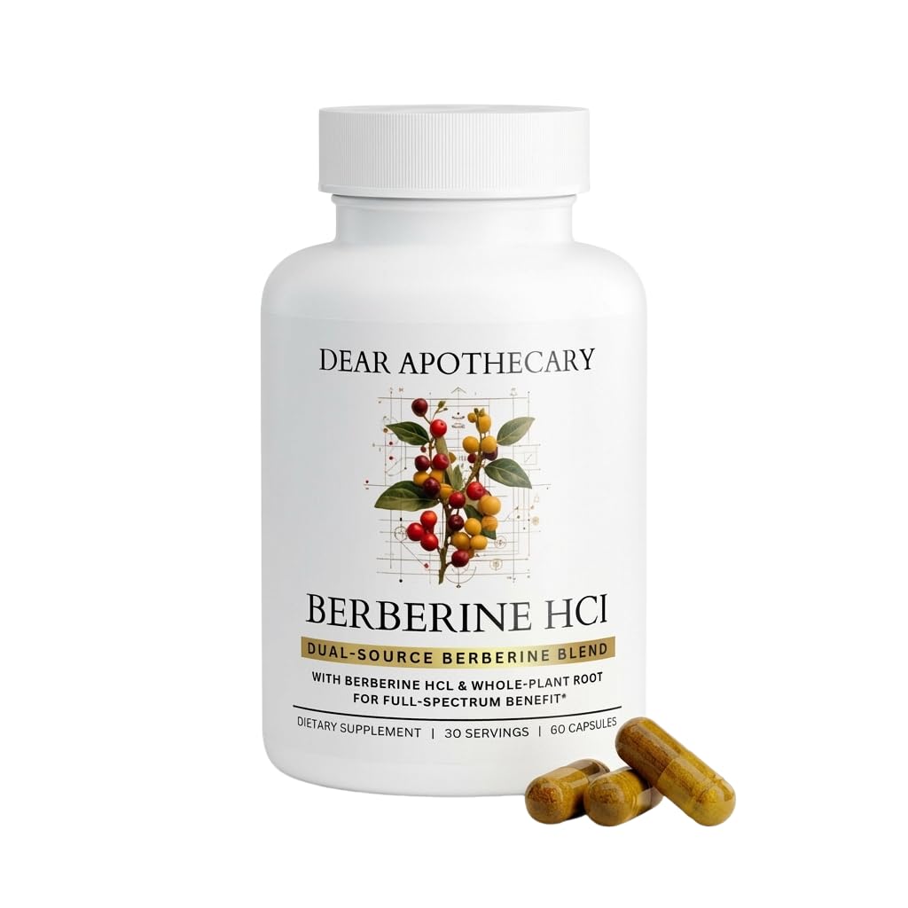 Dear Apothecary Berberine HCl 1200mg Supplement - Dual Source Bark & Root Extract - Berberis Aristata - USA Grown Botanical Extract - PrimeBioHealth - canada supplements