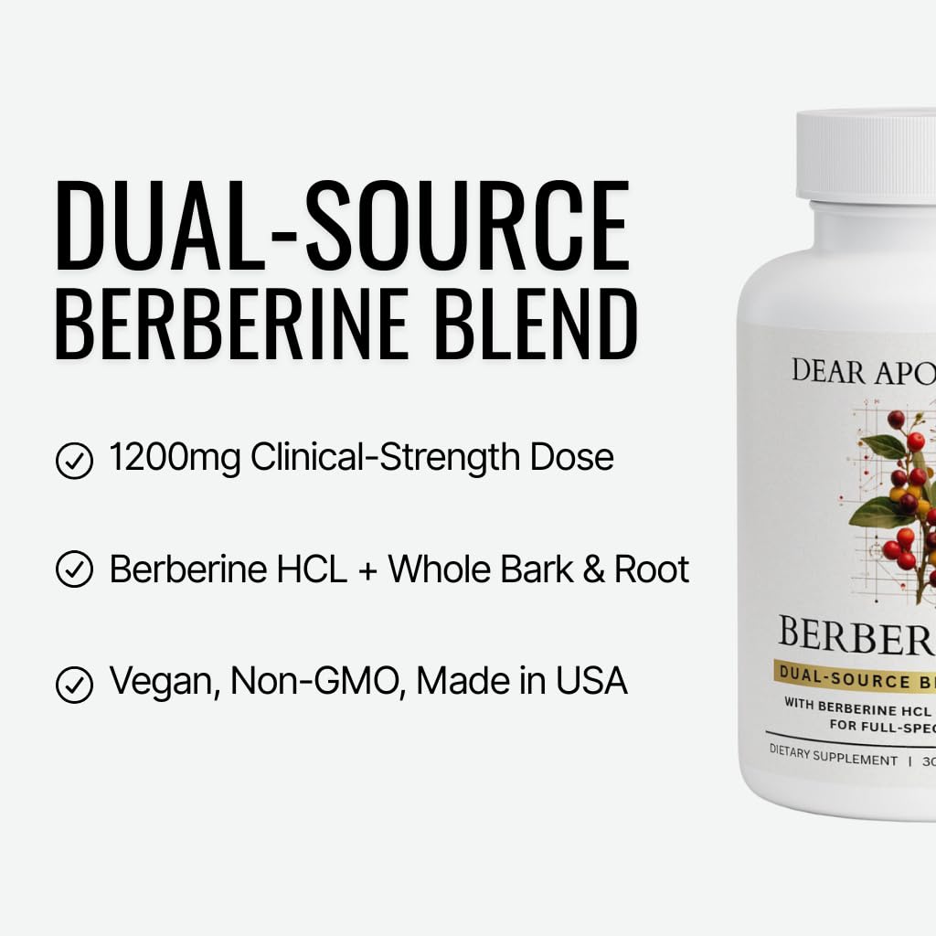 Dear Apothecary Berberine HCl 1200mg Supplement - Dual Source Bark & Root Extract - Berberis Aristata - USA Grown Botanical Extract - PrimeBioHealth - canada supplements