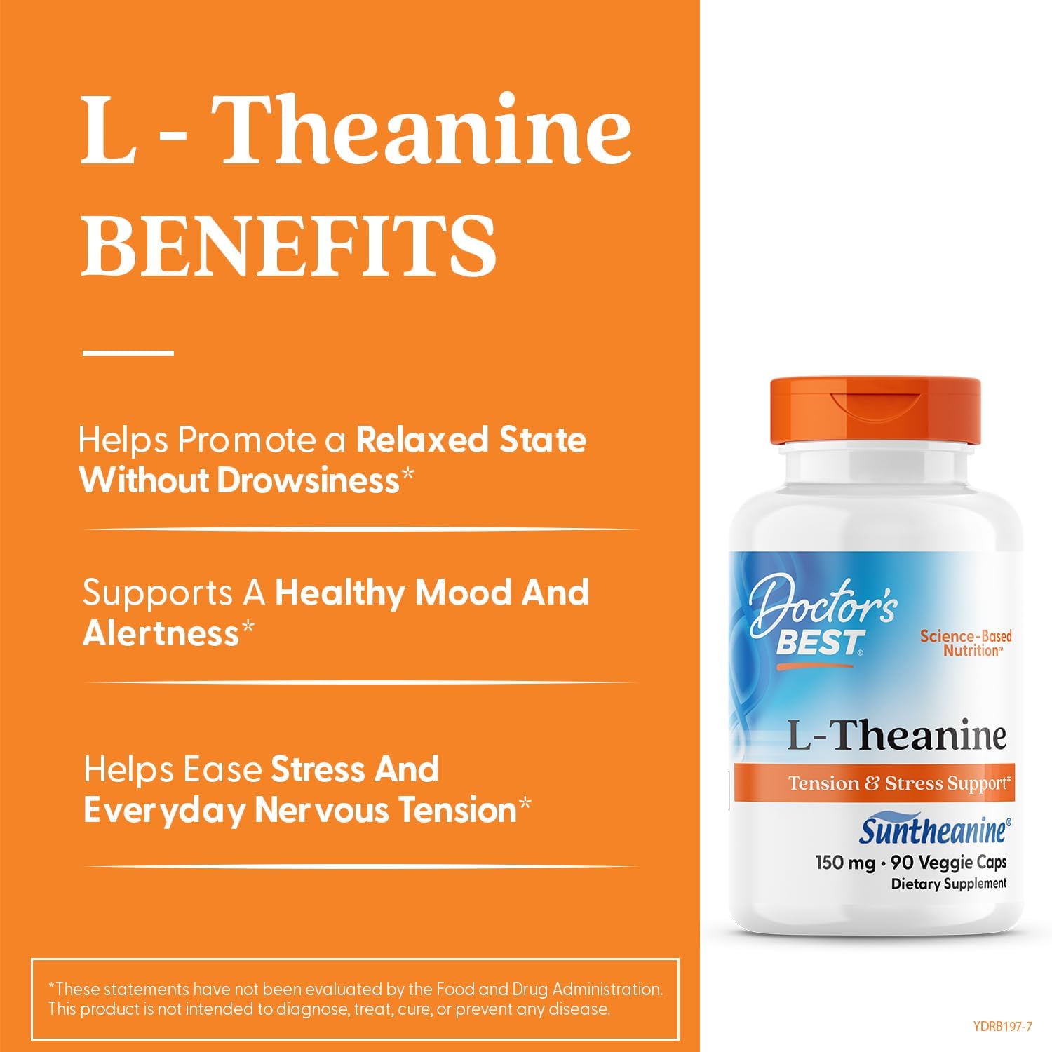 Doctor's Best L-Theanine Contains Suntheanine, Helps Reduce Stress & Sleep, Non-GMO, Gluten Free, Vegan, 150 mg (DRB-00197), 90 Count - PrimeBioHealth - canada supplements