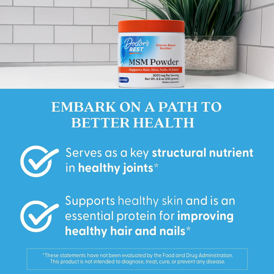 Doctor's Best MSM Powder Supplement for Men & Women - Supports Hair, Skin, Nails, Joint Health, & Mobility, Delivers Beneficial Sulfur with OptiMSM - PrimeBioHealth - canada supplements