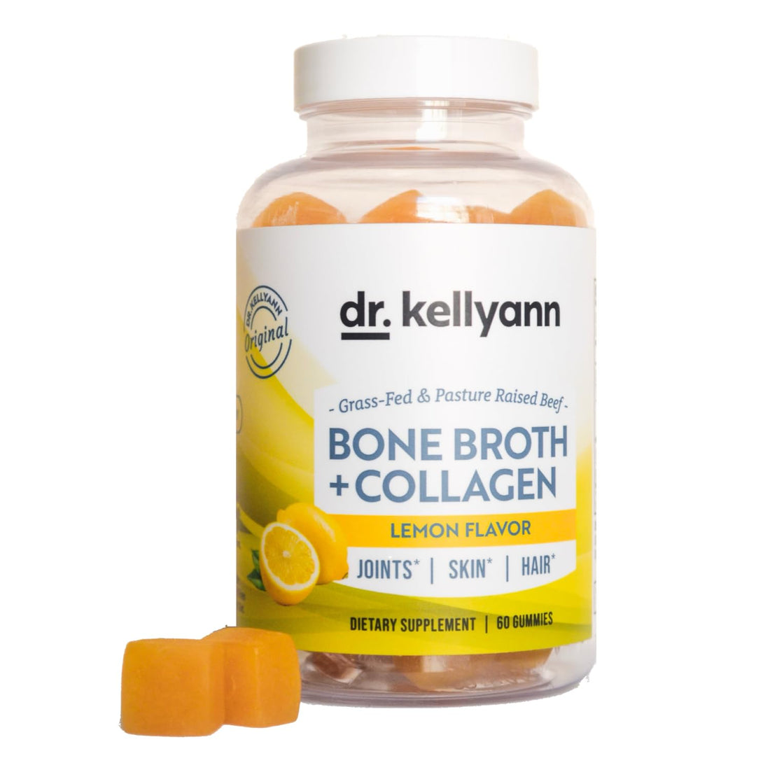 Dr. Kellyann Collagen + Bone Broth Gummies, Lemon | Gut, Skin, Joint & Hair Support | Grass-Fed Beef | Non-GMO, Dairy-Free, Soy-Free | 60 Gummies - PrimeBioHealth - canada supplements