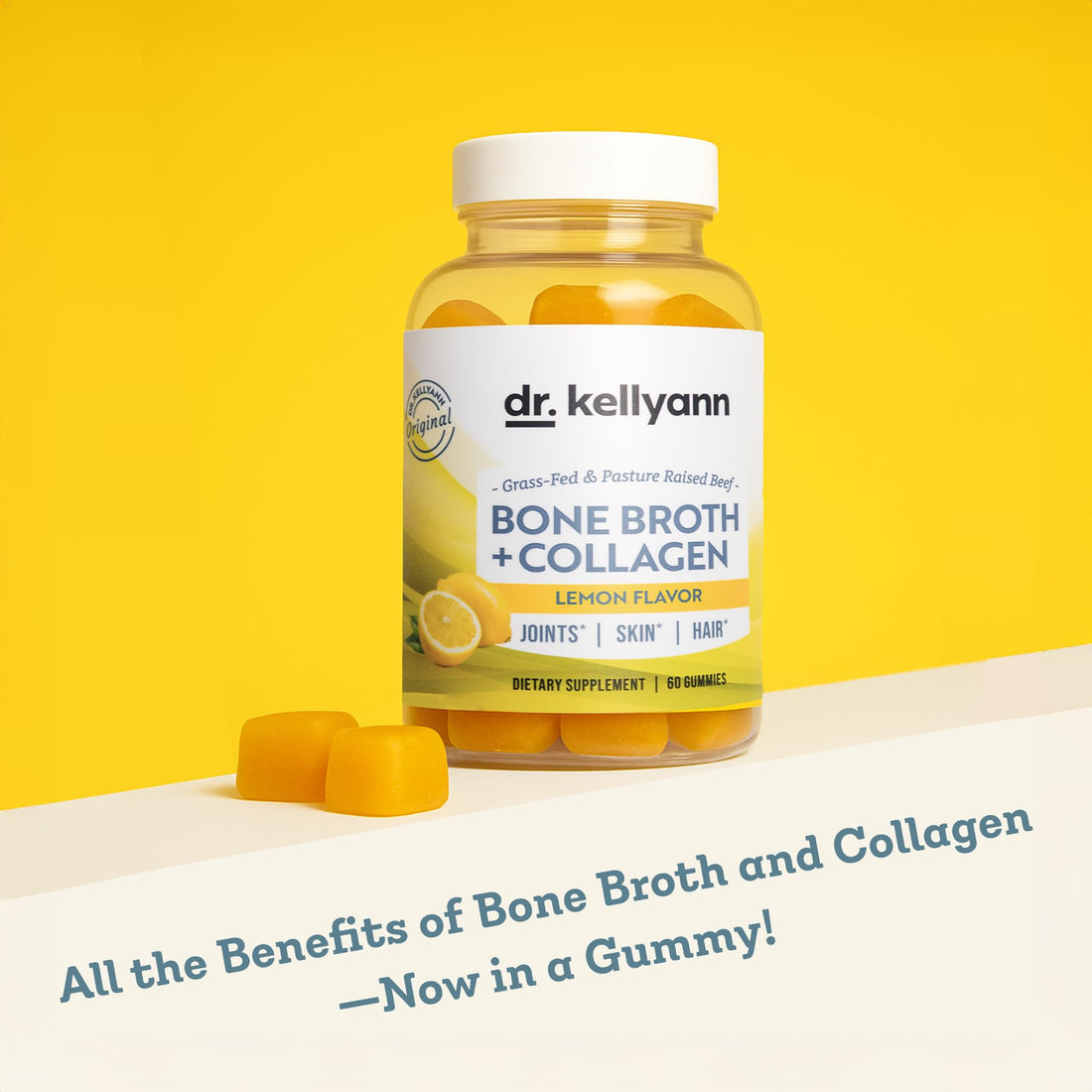 Dr. Kellyann Collagen + Bone Broth Gummies, Lemon | Gut, Skin, Joint & Hair Support | Grass-Fed Beef | Non-GMO, Dairy-Free, Soy-Free | 60 Gummies - PrimeBioHealth - canada supplements