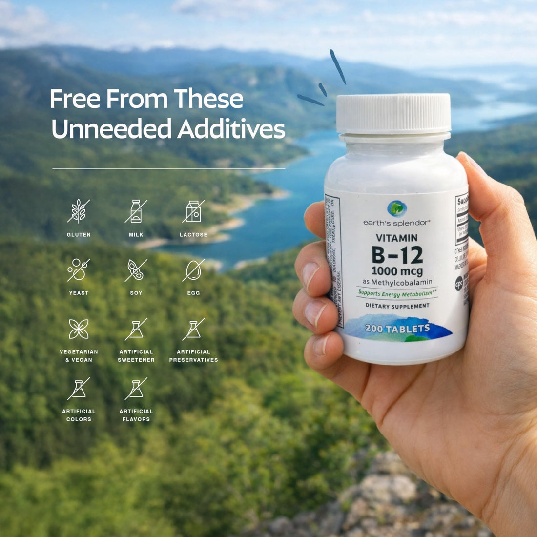 Earth's Splendor Energy Supplements, with Vitamin B12, No Artificial Color or Flavor, Gluten Free, Energy Metabolism Support - PrimeBioHealth - canada supplements