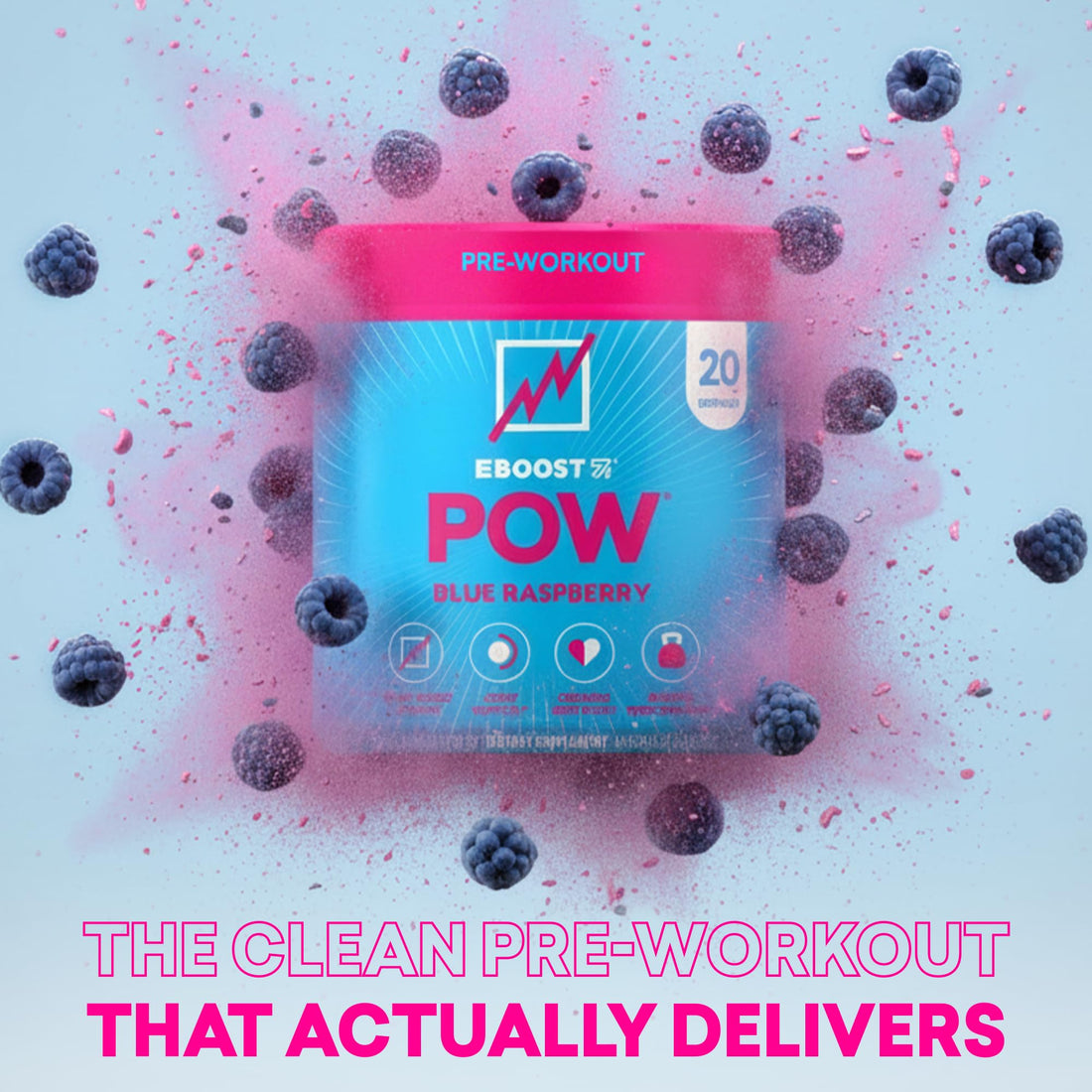 EBOOST POW Natural Pre Workout Powder – 20 Servings - Blue Raspberry - A PreWorkout Supplement for Performance, Joint Mobility Support, Energy - Men and Women - PrimeBioHealth - canada supplements