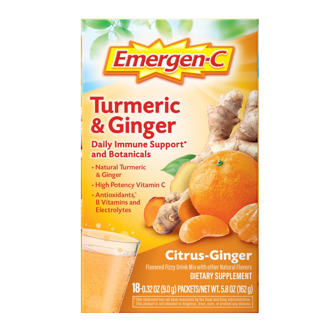 Emergen-C Citrus-Ginger Fizzy Drink Mix, Turmeric and Ginger, Immune Support, Natural Flavors - PrimeBioHealth - canada supplements