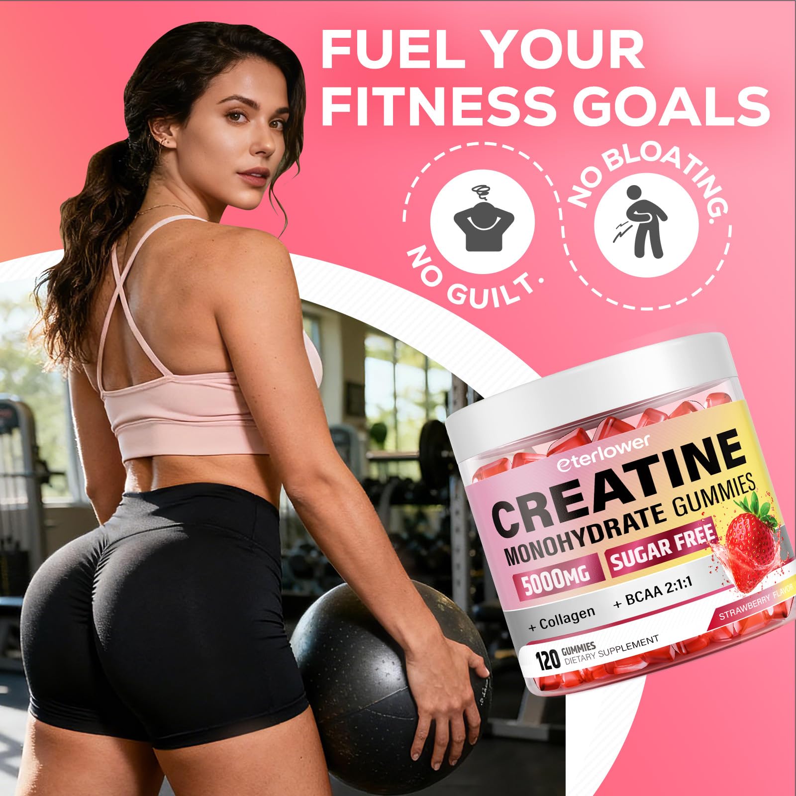 eterlower Creatine Monohydrate Gummies, 5g Creatine Gummies for Women & Men.Pre-Workout & Muscle Growth Support, - PrimeBioHealth - canada supplements