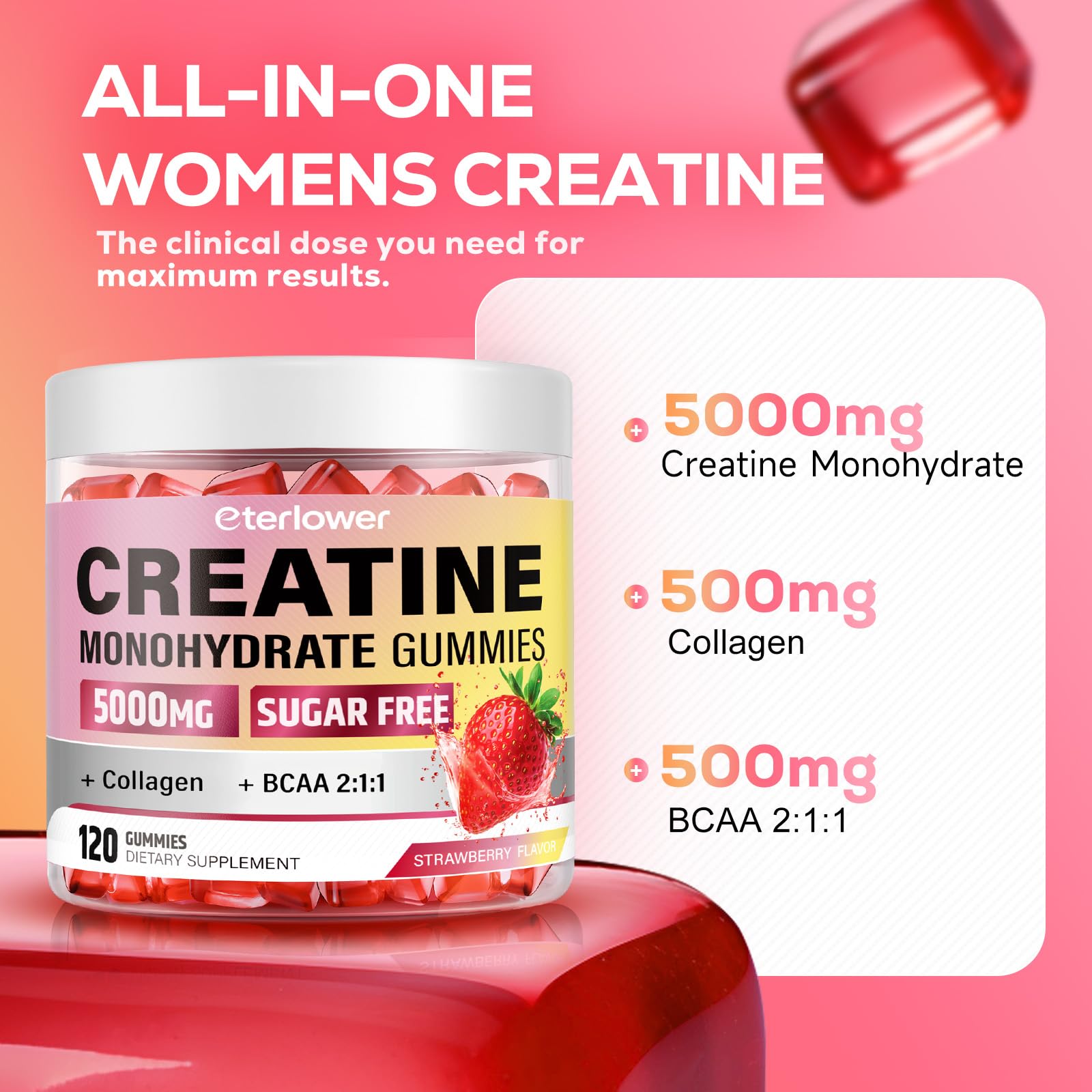 eterlower Creatine Monohydrate Gummies, 5g Creatine Gummies for Women & Men.Pre-Workout & Muscle Growth Support, - PrimeBioHealth - canada supplements