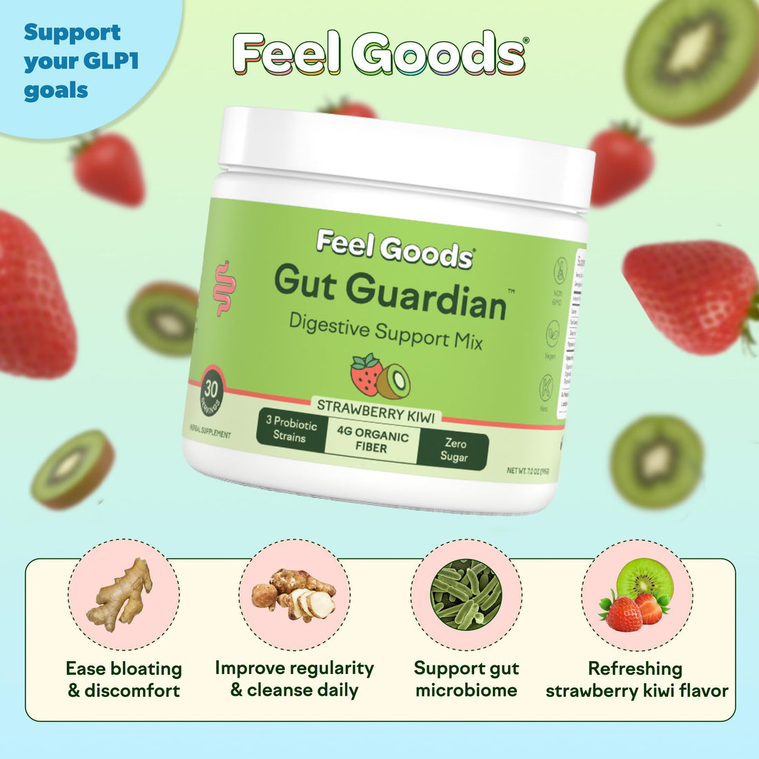 Feel Goods Gut Guardian, Gut Health Powder Drink Mix - Probiotic Fiber with Prebiotics & L Glutamine for Digestive Health, Bloating Relief & Digestion Support, - PrimeBioHealth - canada supplements
