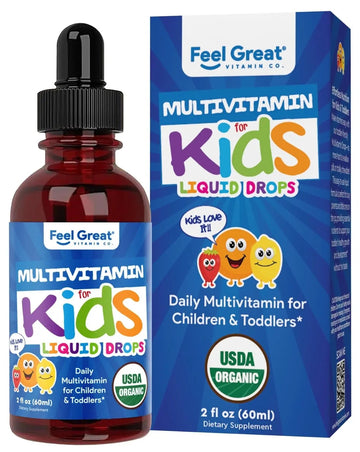 Feel Great Vitamins Organic Multivitamin Liquid Drops for Toddlers & Kids | Daily Essential Nutrients for Healthy Growth | - PrimeBioHealth - canada supplements