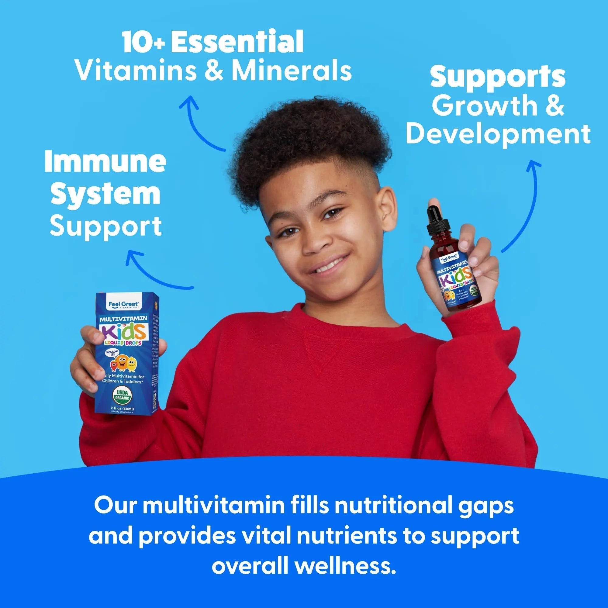 Feel Great Vitamins Organic Multivitamin Liquid Drops for Toddlers & Kids | Daily Essential Nutrients for Healthy Growth | - PrimeBioHealth - canada supplements