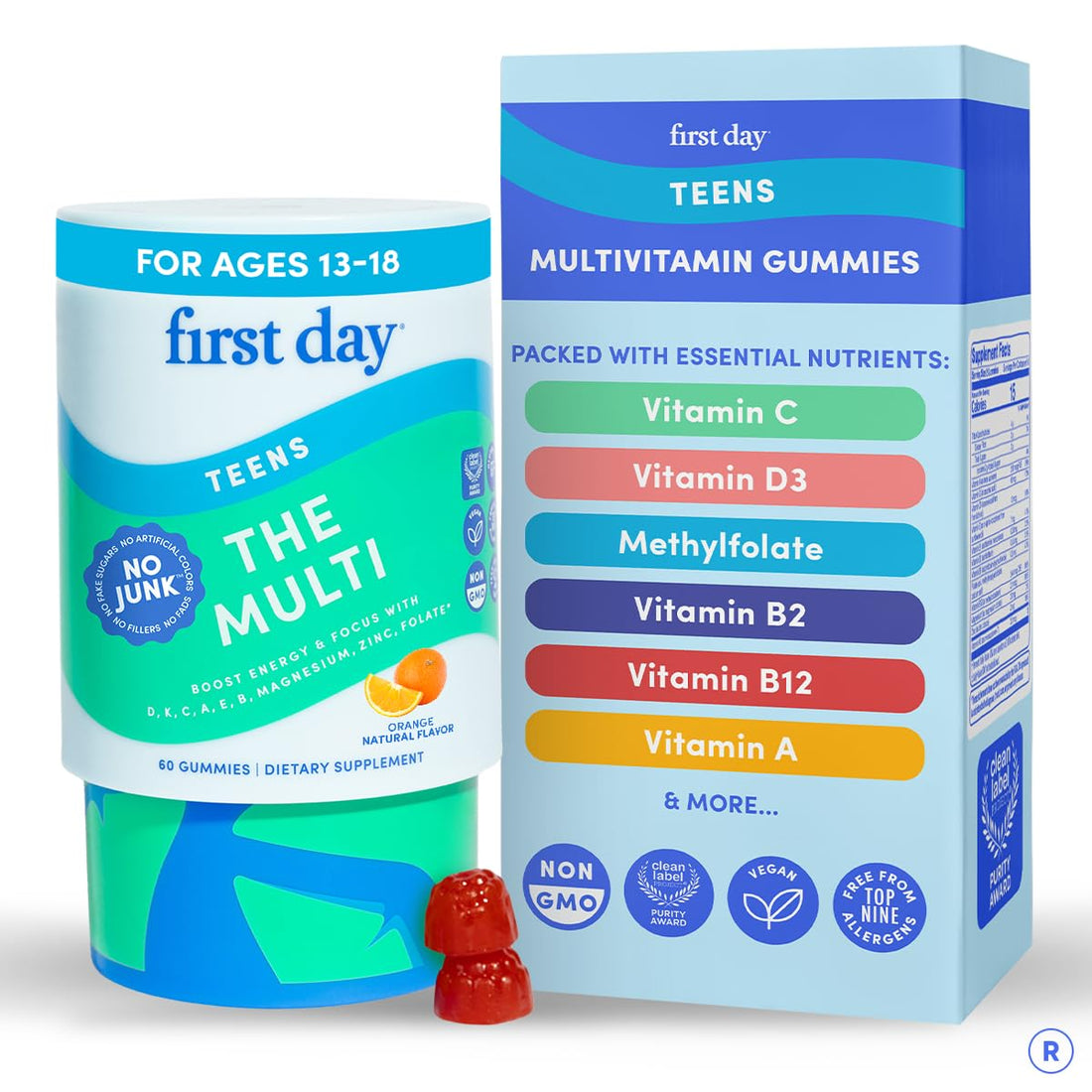 FIRST DAY Vitamins for Teens - Teen Multi Vitamins for Girls & Boys 12-17, Organic Fruit & Veggie Blend - 12 Key Nutrients: Vitamins A - PrimeBioHealth - canada supplements