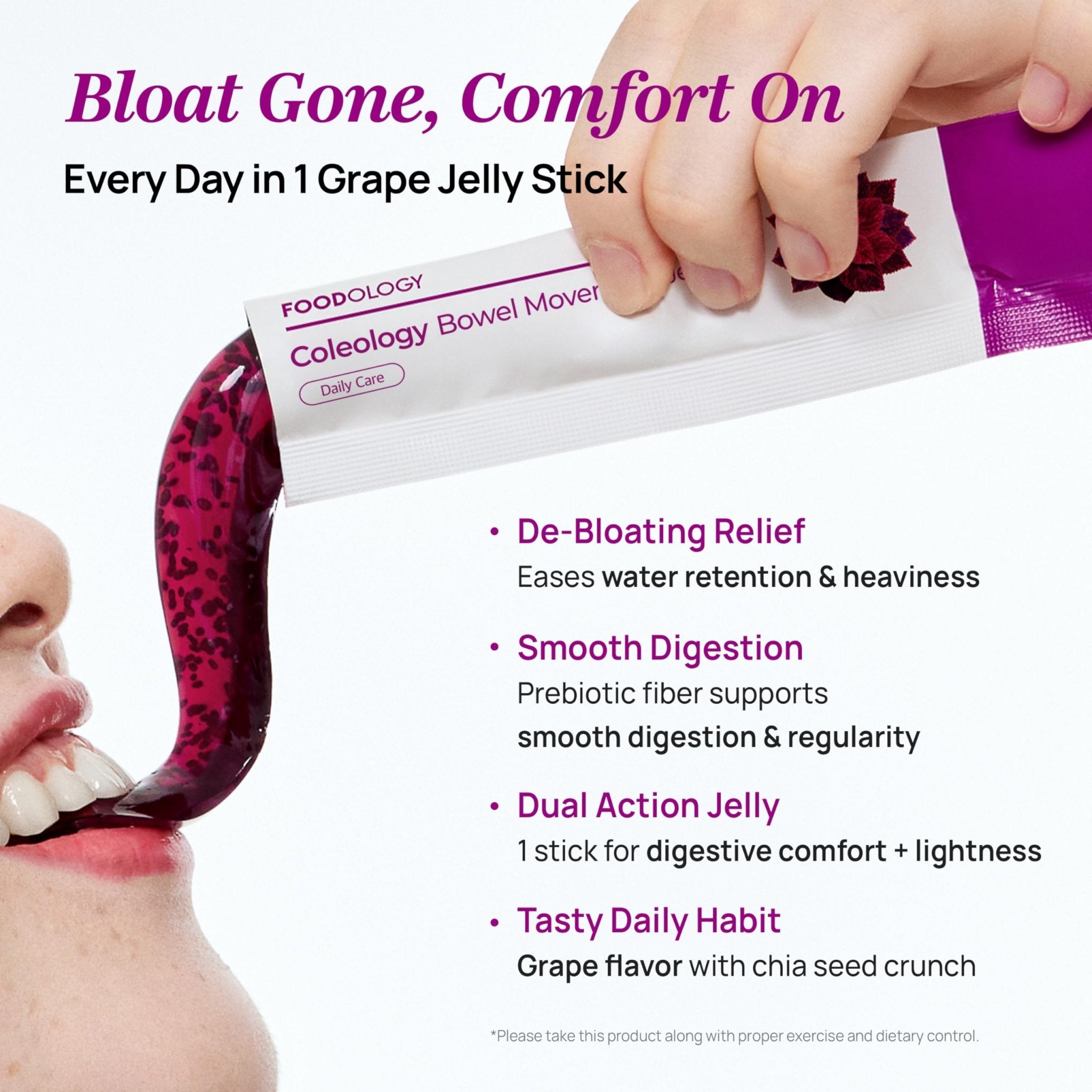 FOODOLOGY Coleology Bowel Movement Jelly (Grape & Prune) – Prebiotic Fiber Supplement for Gut Health & Daily Regularity, Chia Seeds, Korean Supplement – 10 Sticks - PrimeBioHealth - canada supplements