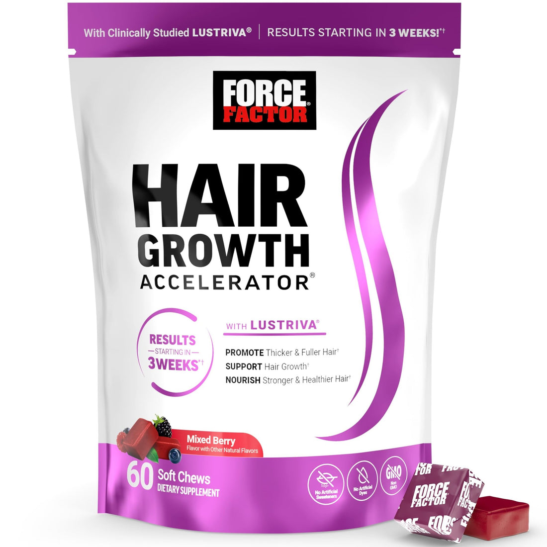 Force Factor Hair Growth Accelerator Soft Chews, Hair Growth Vitamins for Women and Men with Clinically Studied Lustriva and Biotin, Promotes Thicker - PrimeBioHealth - canada supplements