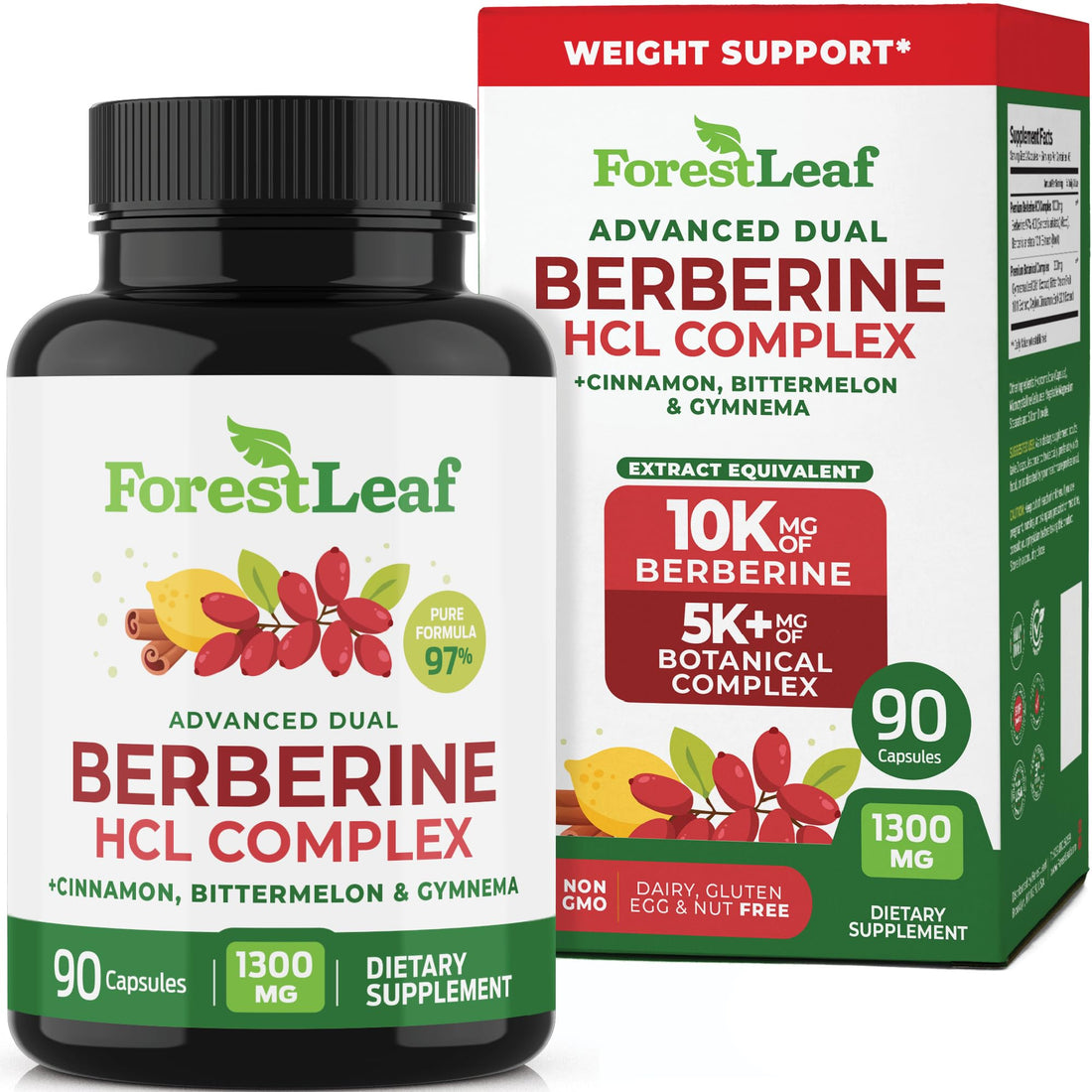ForestLeaf Berberine Supplement - 1300mg per Serving - Ultra High Potency Berberine HCl with Ceylon Cinnamon, Bitter Melon & Gymnema - PrimeBioHealth - canada supplements