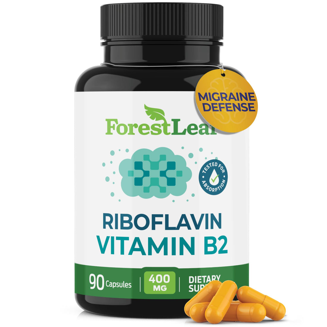 ForestLeaf Vitamin B2 Riboflavin 400mg - Energy, Skin & Cellular Health Supplement - Nervous System Support - Vitamin B 2 VIT B - Non-GMO & Gluten Free - PrimeBioHealth - canada supplements