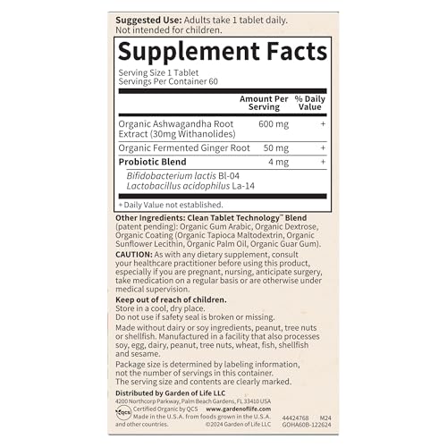 Garden of Life Organic Ashwagandha Supplement with Probiotics & Ginger - Stress, Mood & Energy Support, Vegan, Gluten Free - PrimeBioHealth - canada supplements