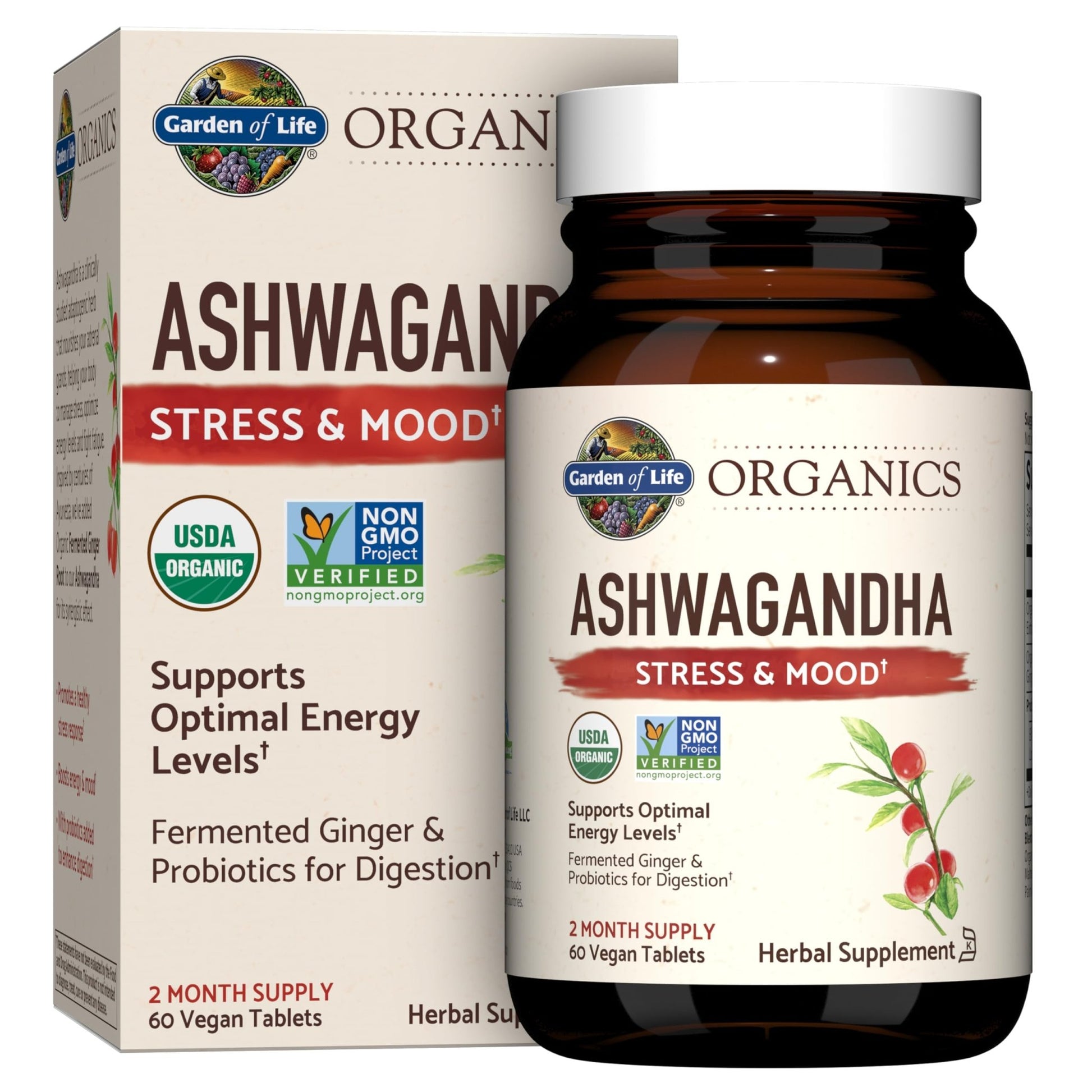 Garden of Life Organic Ashwagandha Supplement with Probiotics & Ginger - Stress, Mood & Energy Support, Vegan, Gluten Free - PrimeBioHealth - canada supplements