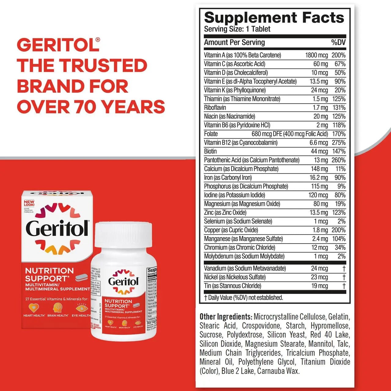 Geritol, Multivitamin Supplement, Contains Antioxidants, Vitamins B, C, E & D and Iron, 27, Minerals, Gluten-Free - PrimeBioHealth - canada supplements