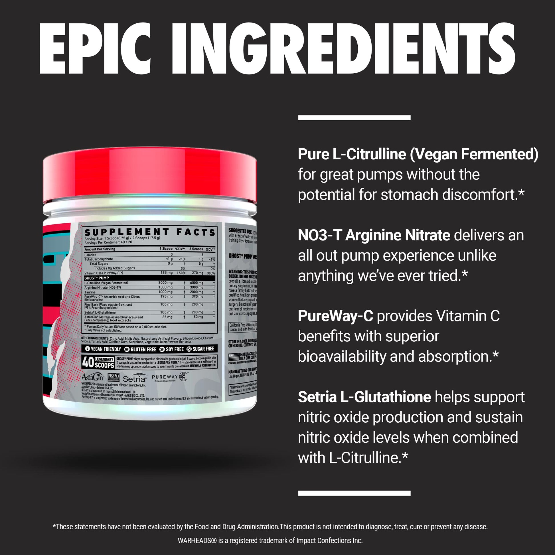GHOST Pump Nitric Oxide Powder, Warheads Sour Watermelon - 40 Servings - Sugar & Stim-Free Pre-Workout Supplements- L-Citrulline, Arginine Nitrate & L-Glutathione - Soy & Gluten-Free, Vegan - PrimeBioHealth - canada supplements